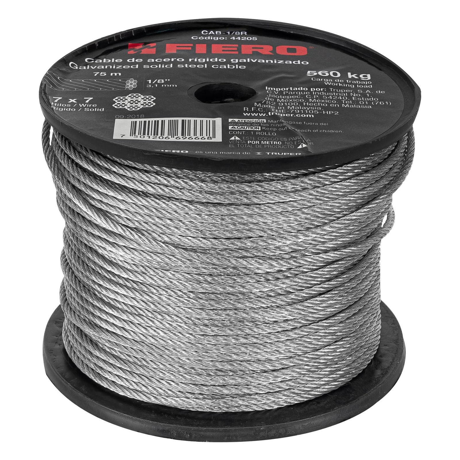 CABLE DE ACERO 1/8" RIGIDO CAB-1/8R FIERO TRUPER