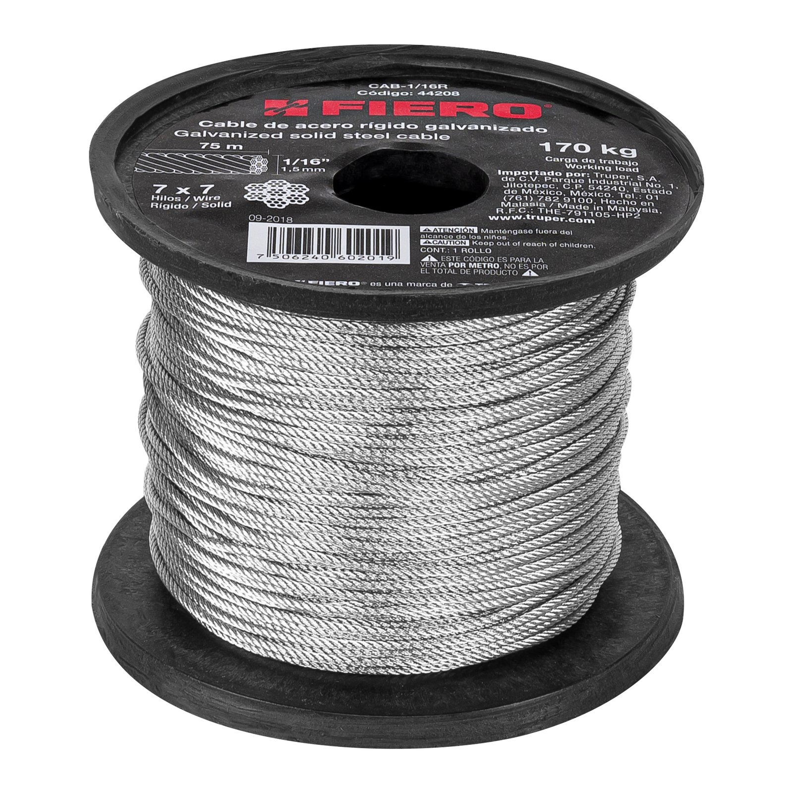 CABLE DE ACERO RÍGIDO DE 1/16" CAB-1/16R FIERO