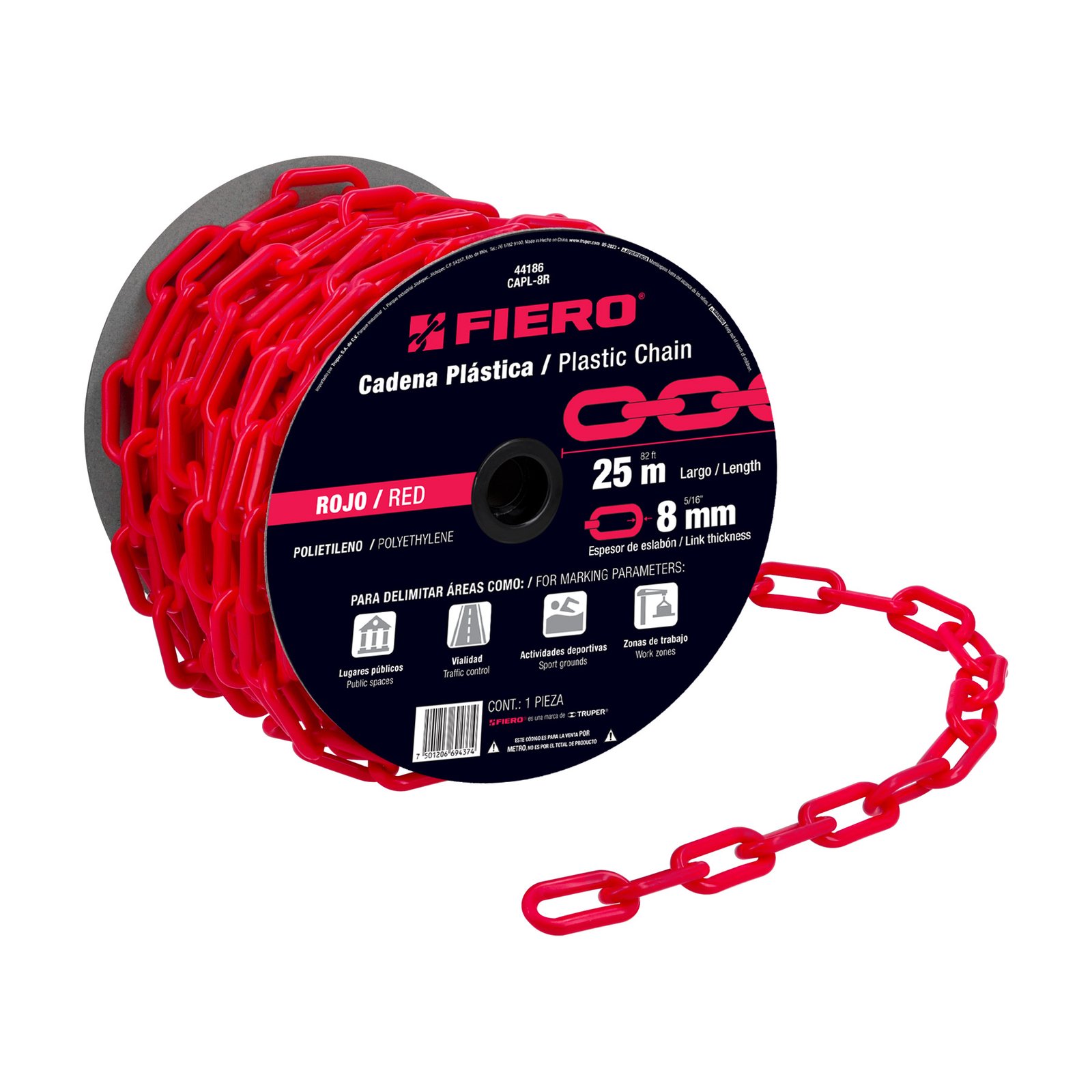 CADENA DE PLASTICO DE 8MMROJA CAPL8R FIERO TRUPER