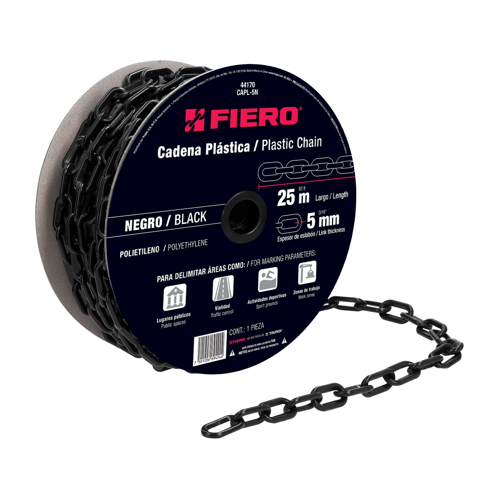 CADENA PLAST. 5mmX25m NEGRA CAPL-5N FIERO-TRUPER