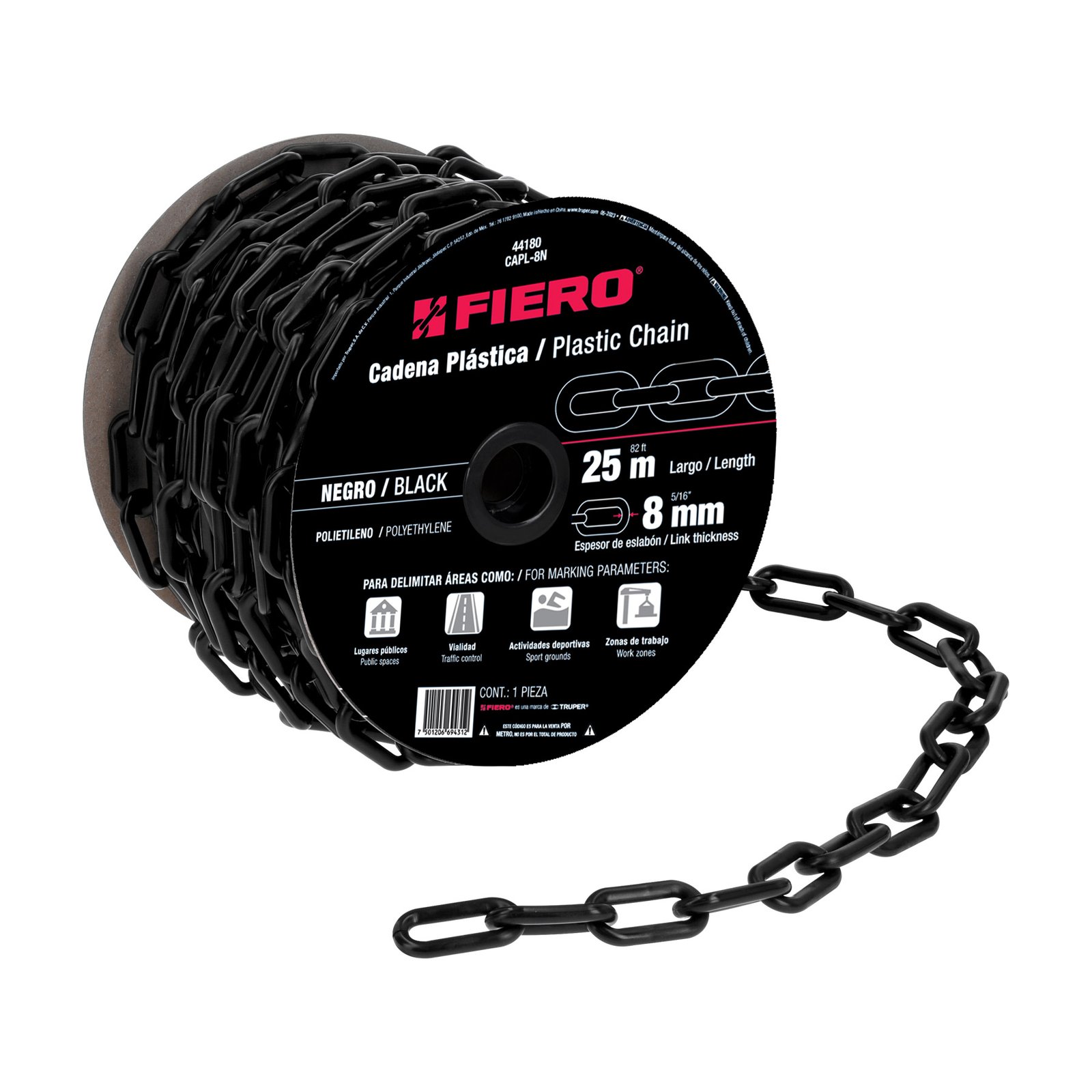 CADENA PLAST. 8mmX25m NEGRA CAPL-8N FIERO-TRUPER
