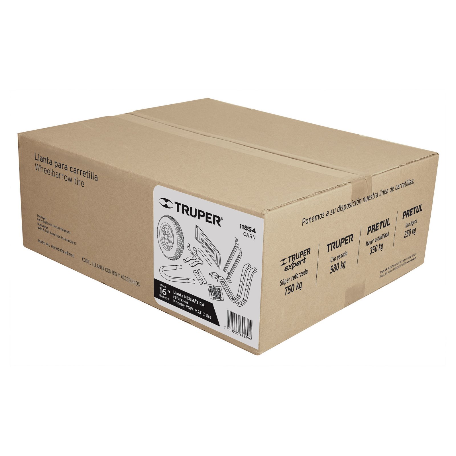 CAJA CON ACCES Y LLANTA REFORZ 16" CARRETILLA CARN