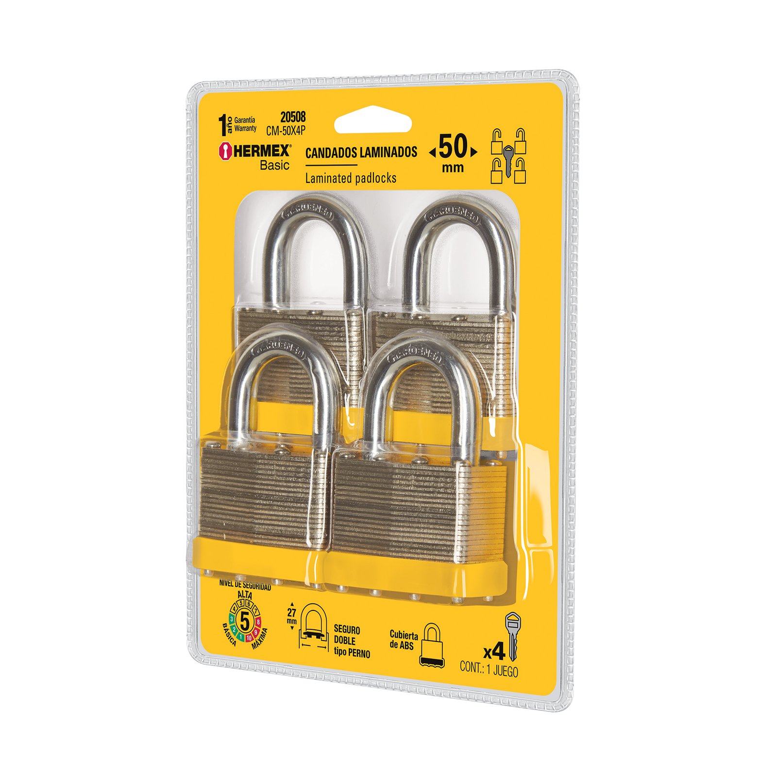 CANDADO C/LLAVE MAESTRA 4pzsCM-50X4P HERMEX-BASIC