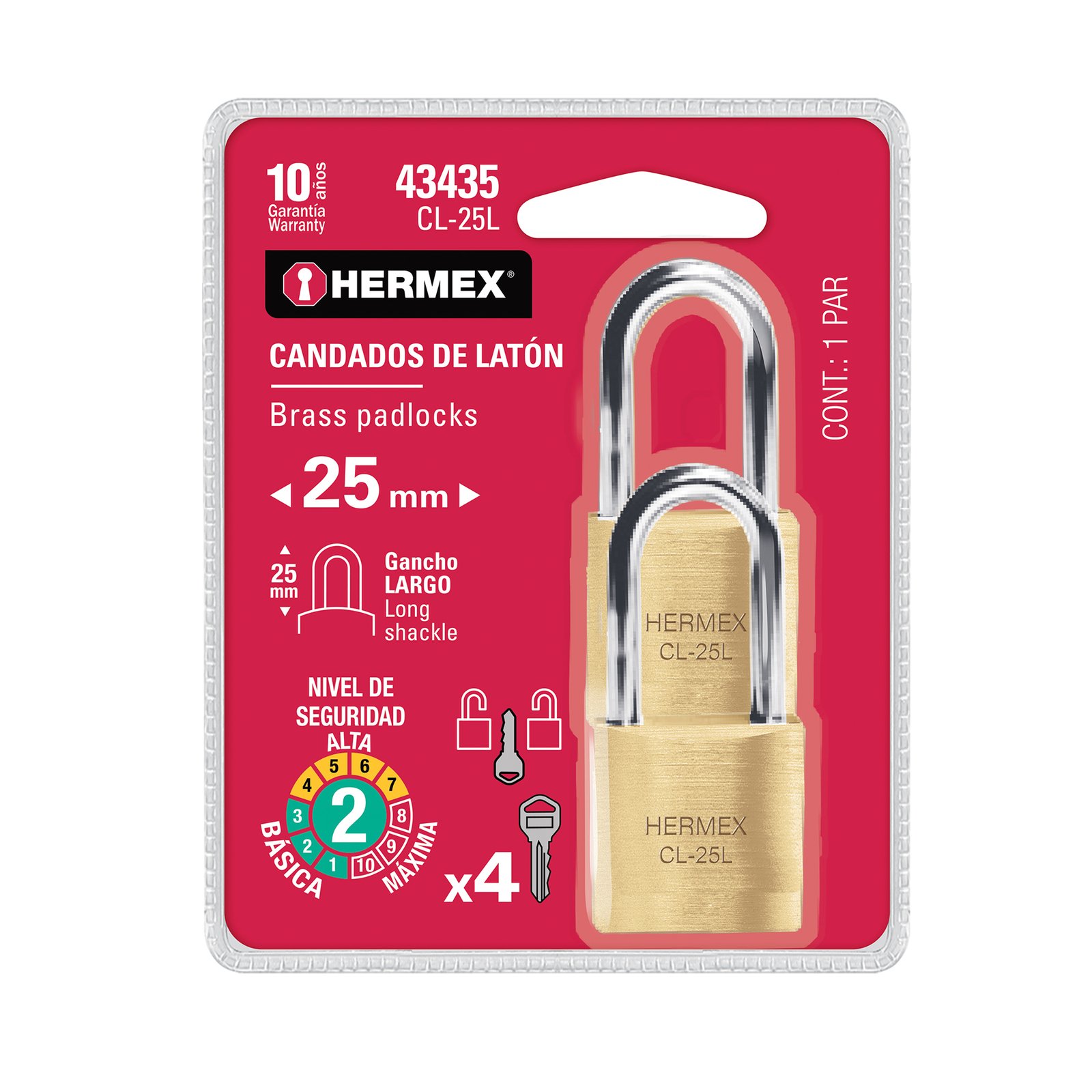 CANDADO LATON ESP LARGA CL-25L HERMEX-TRUPER