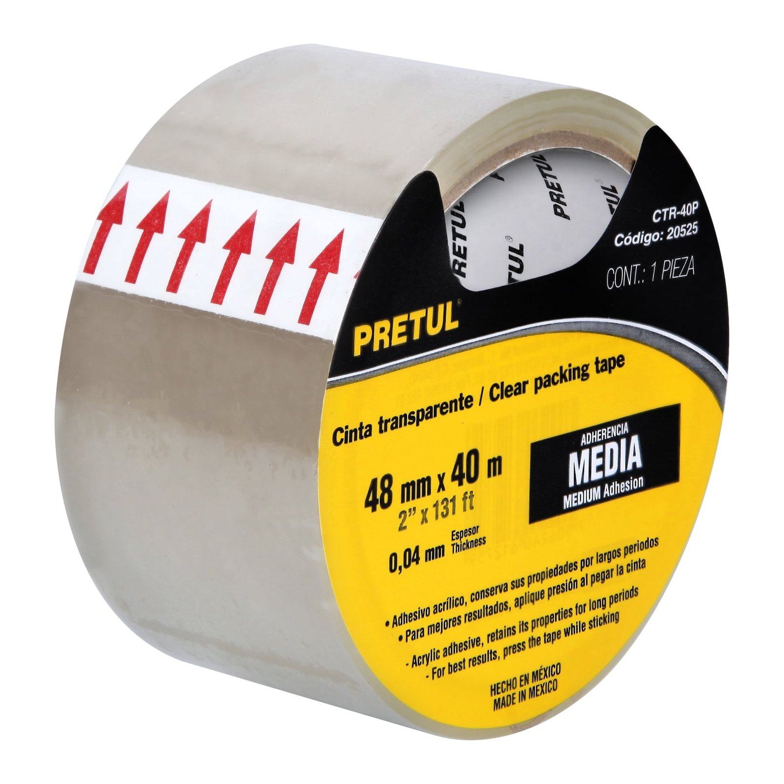CINTA DE EMPAQUE TRANSPARENTE 40 M PRETUL CTR-40P
