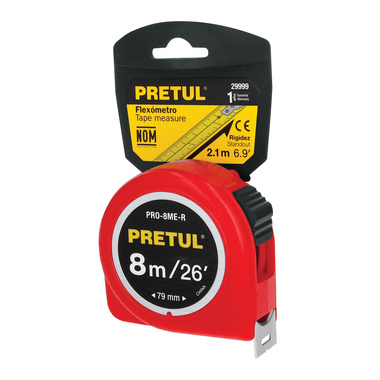 CINTA METRICA 8M ROJO PRO-8ME-R PRETUL
