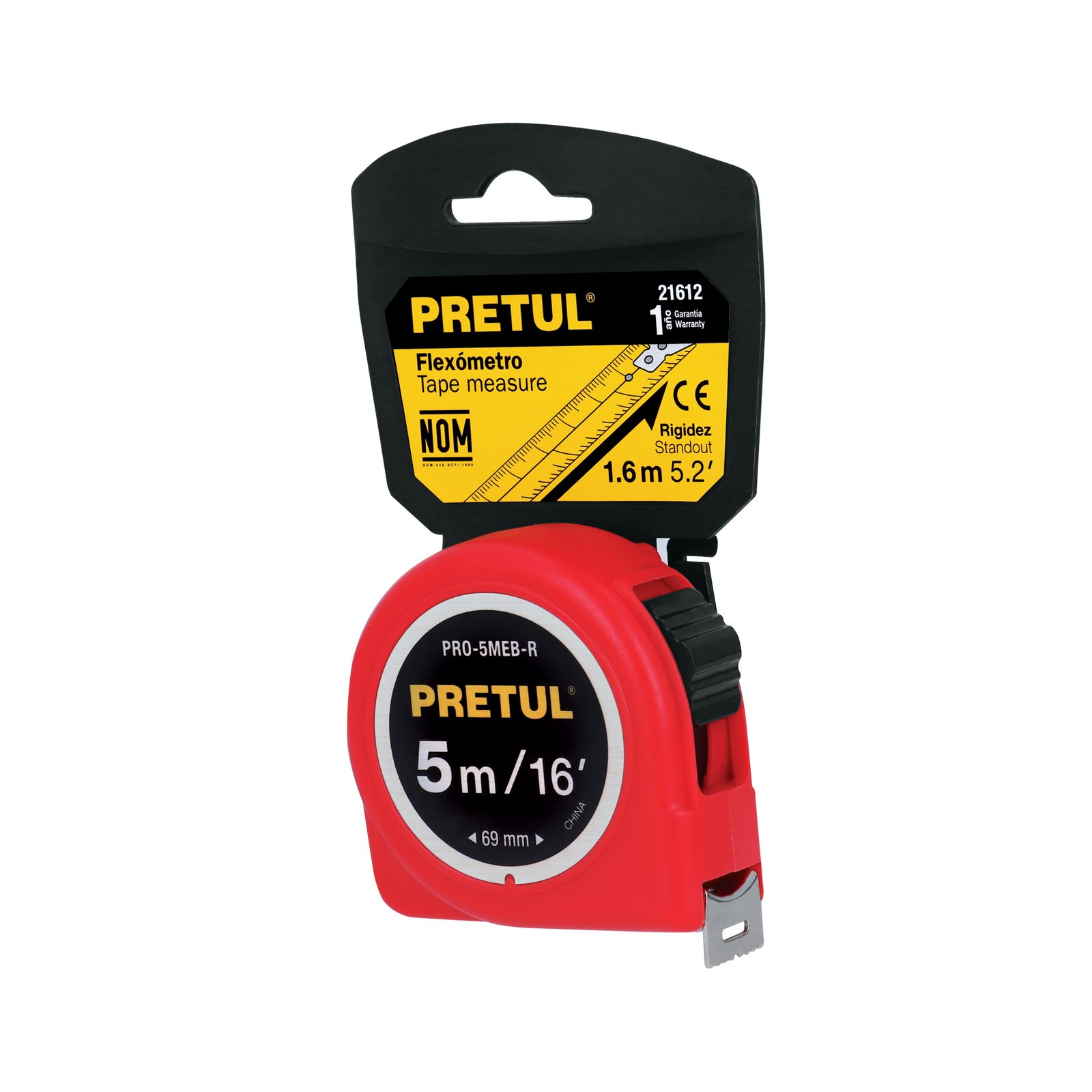 CINTA METRICA BLISTER ROJA PRO-5MEB-R PRETUL