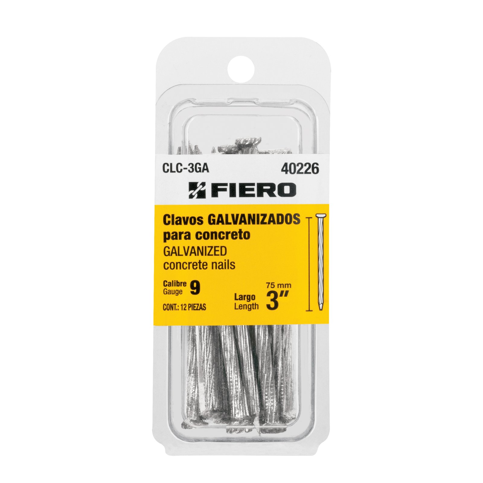 CLAVO GALV CONCRE CALIB 9 12UD 3" CLC-3GA FIERO