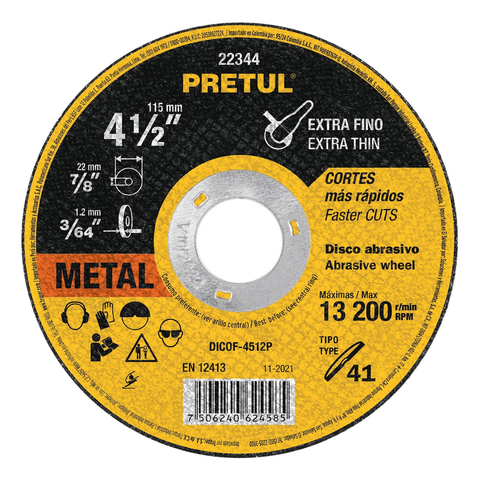 DISCO ABRASIVO CORTEFINO 4 1/2" DICOF-4512P PRETUL