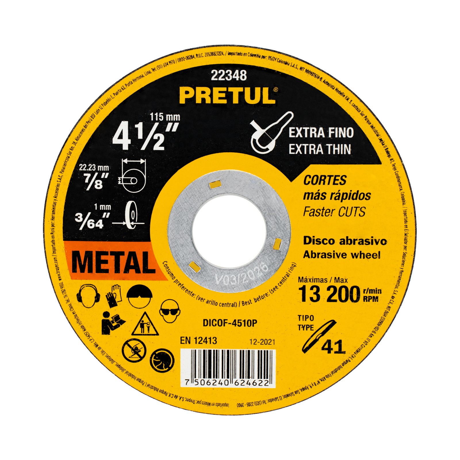 DISCO ABRASIVO CORTEFINO 4 1/2 PRETUL DICOF-4510P