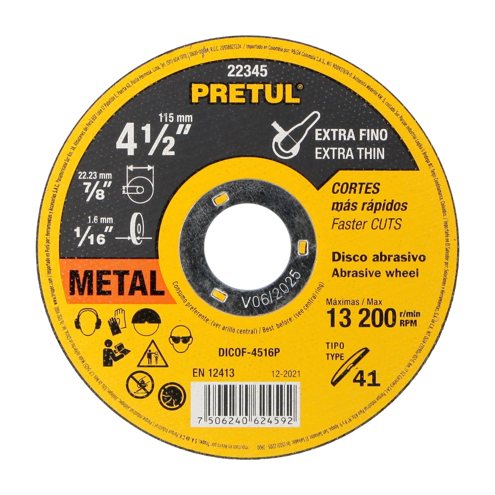 DISCO ABRASIVO CORTEFINO 4 1/2" PRETUL DICOF-4516P