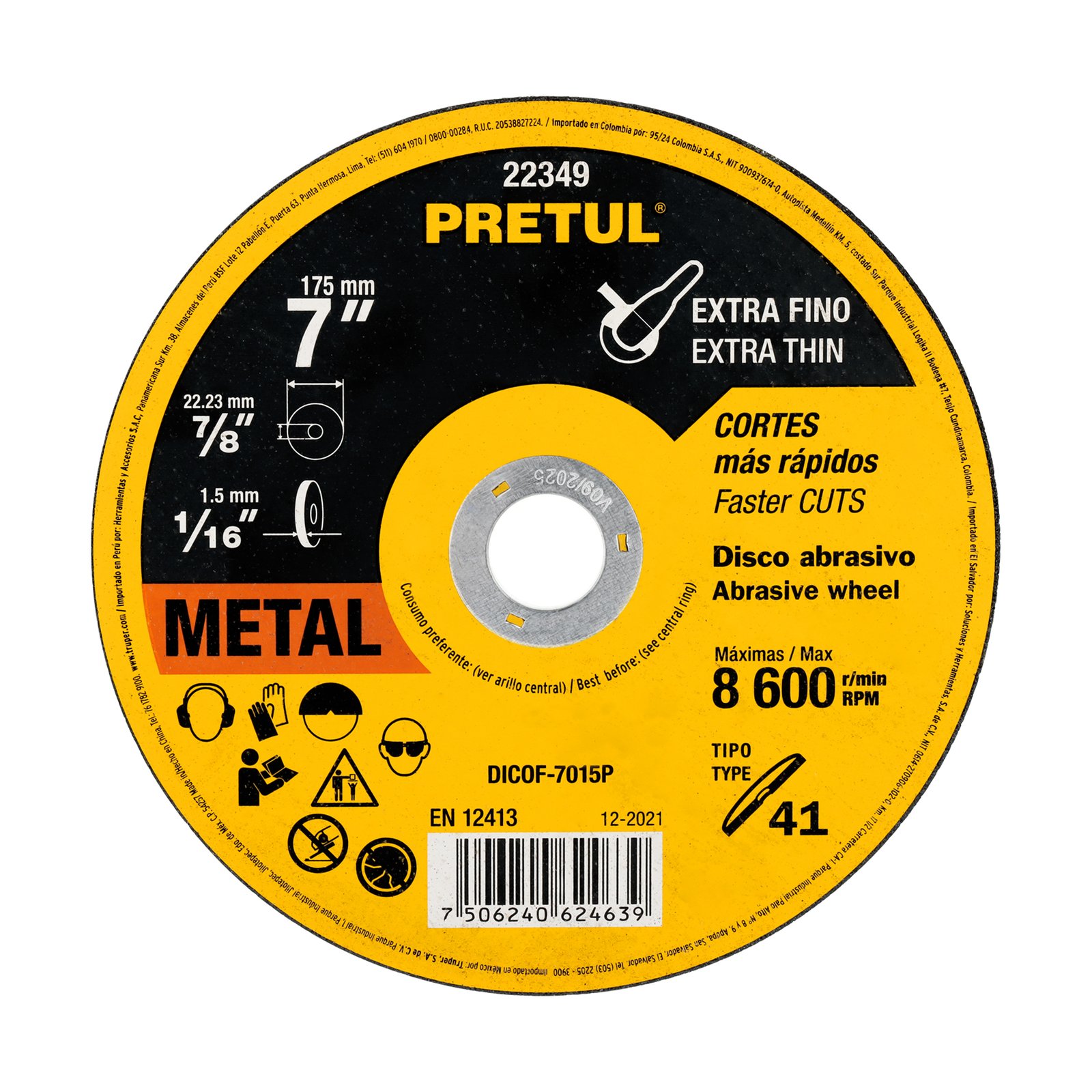 DISCO ABRASIVO CORTEFINO 7" PRETUL DICOF-7015P