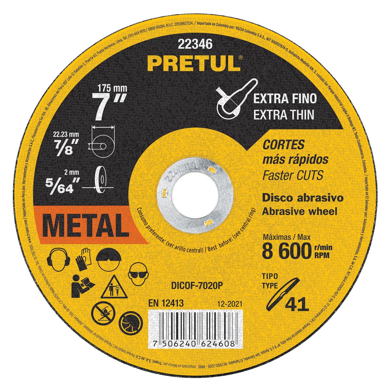 DISCO ABRASIVO CORTEFINO 7" PRETUL DICOF-7020P