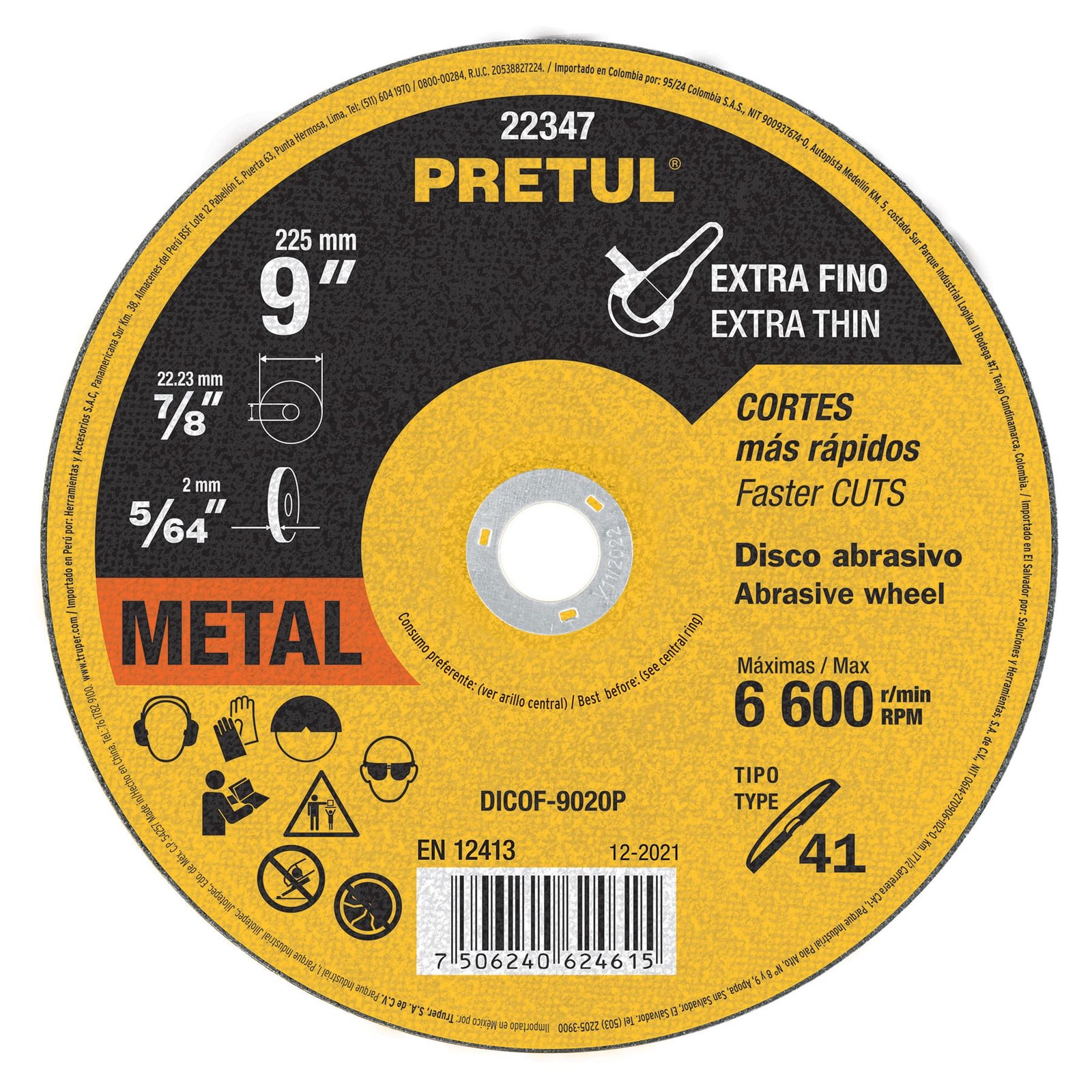 DISCO ABRASIVO CORTEFINO 9" PRETUL DICOF-9020P
