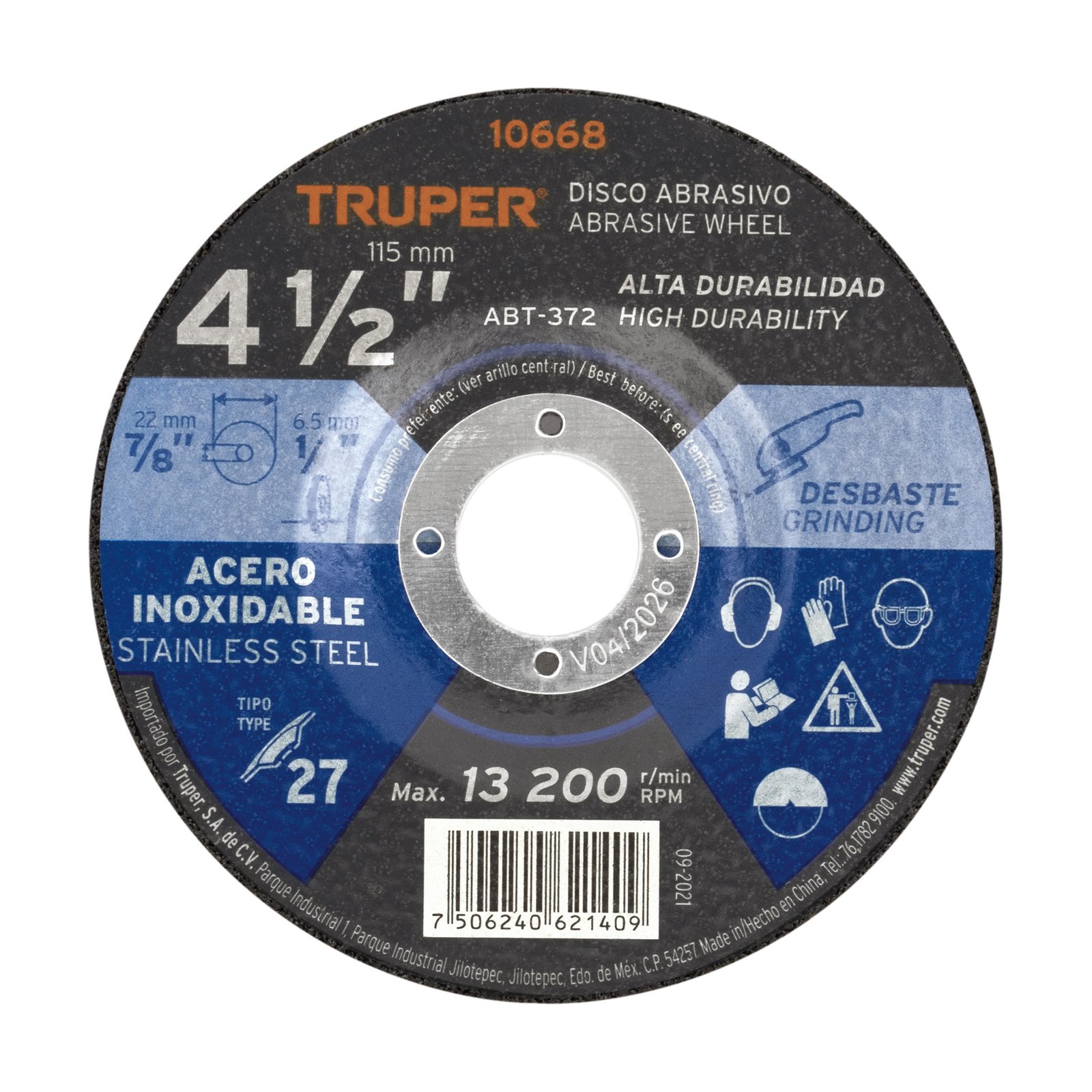 DISCO ABRASIVO P/DESBASTE ACERO 4 1/2" ABT-372
