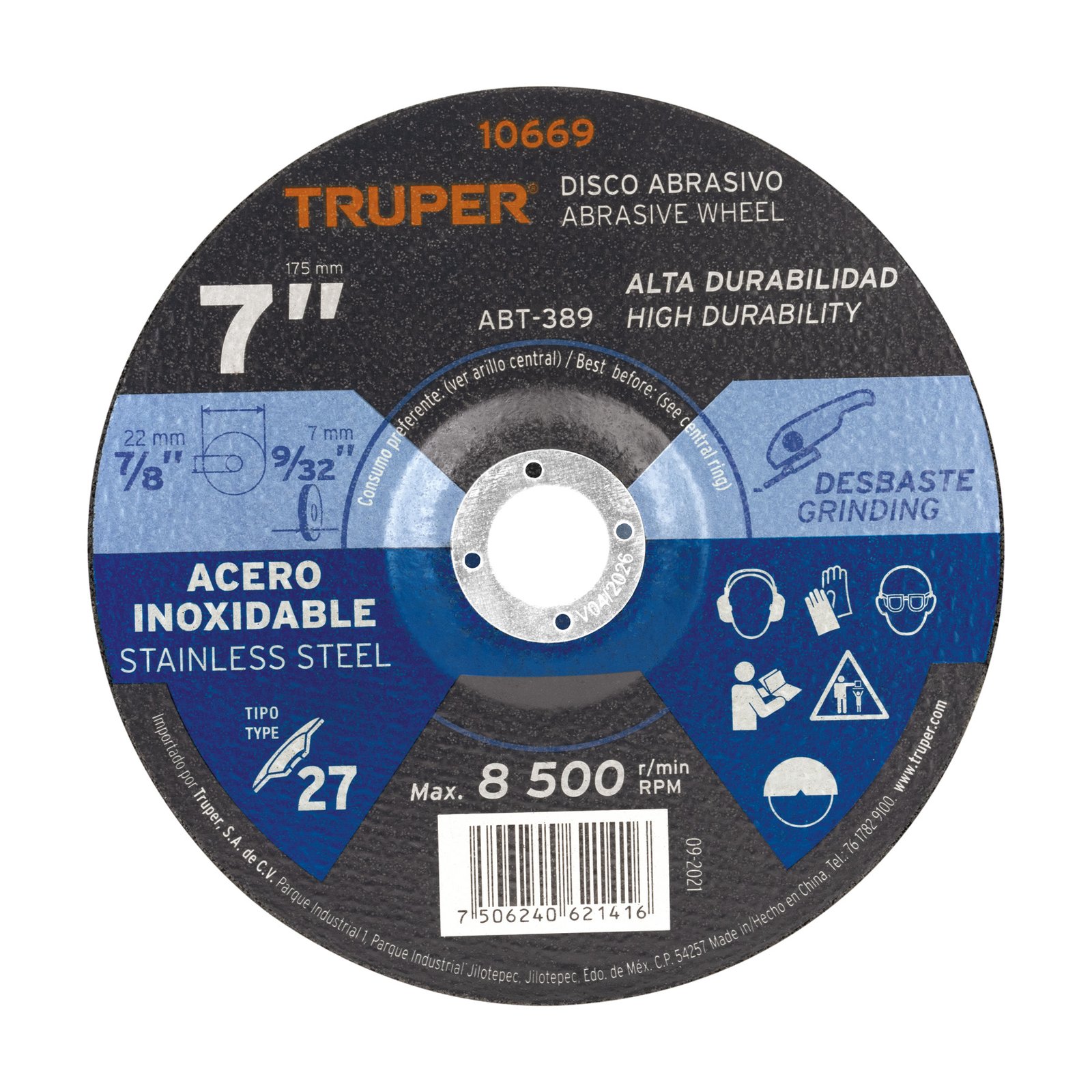 DISCO ABRASIVO P/DESBASTE ACERO 7" ABT-389