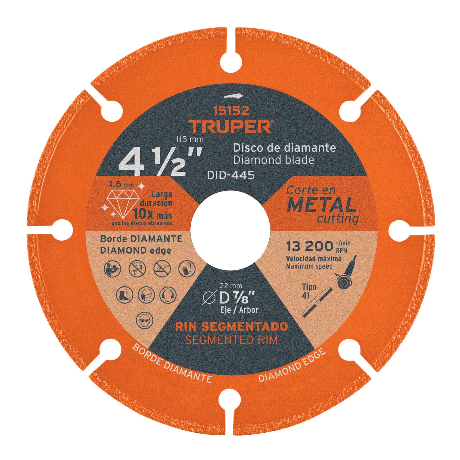 DISCO DIAMANTE 4-1/2" CORTE METAL DID-445 TRUPER
