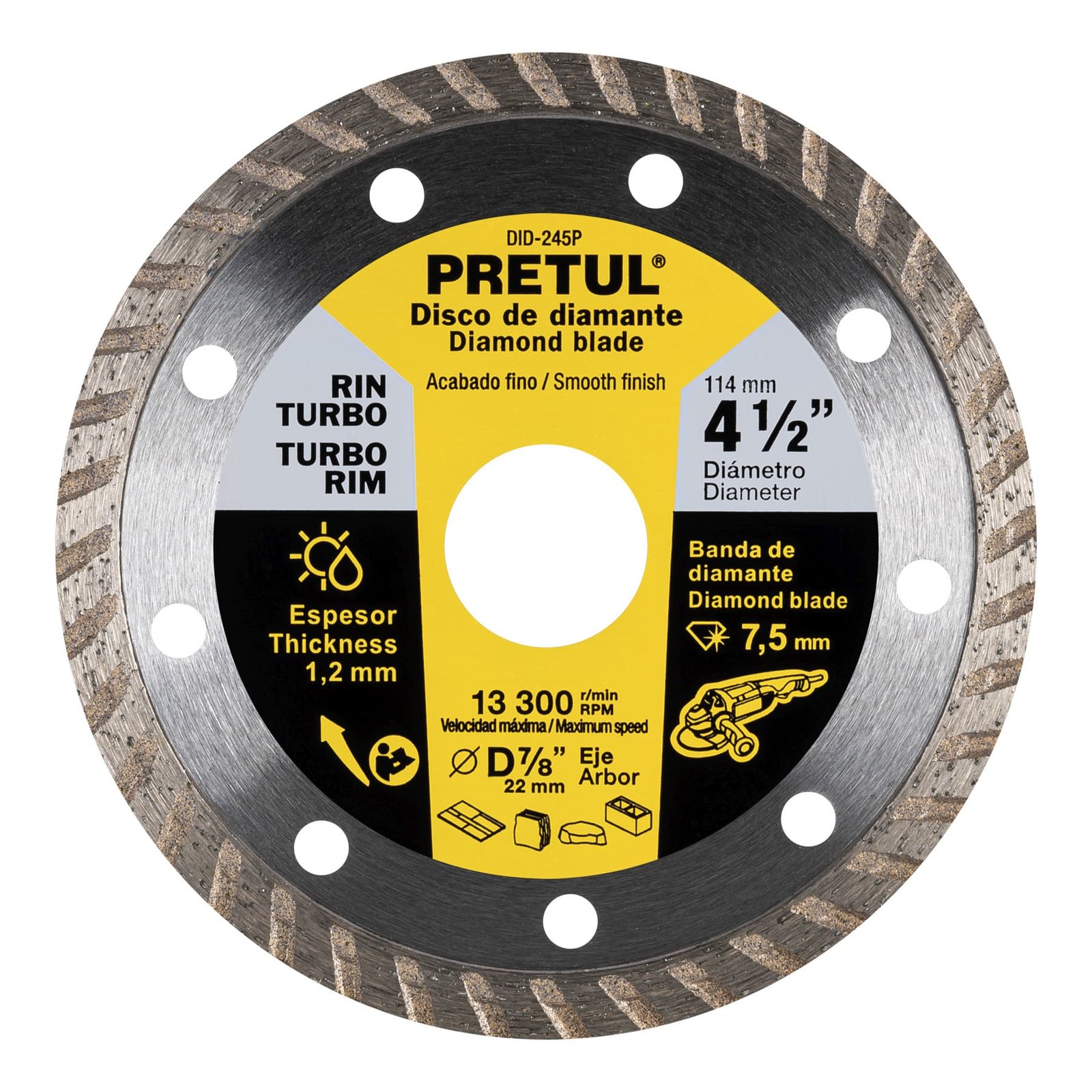 DISCO DIAMANTE 41/2" TURBO DID-245P PRETUL