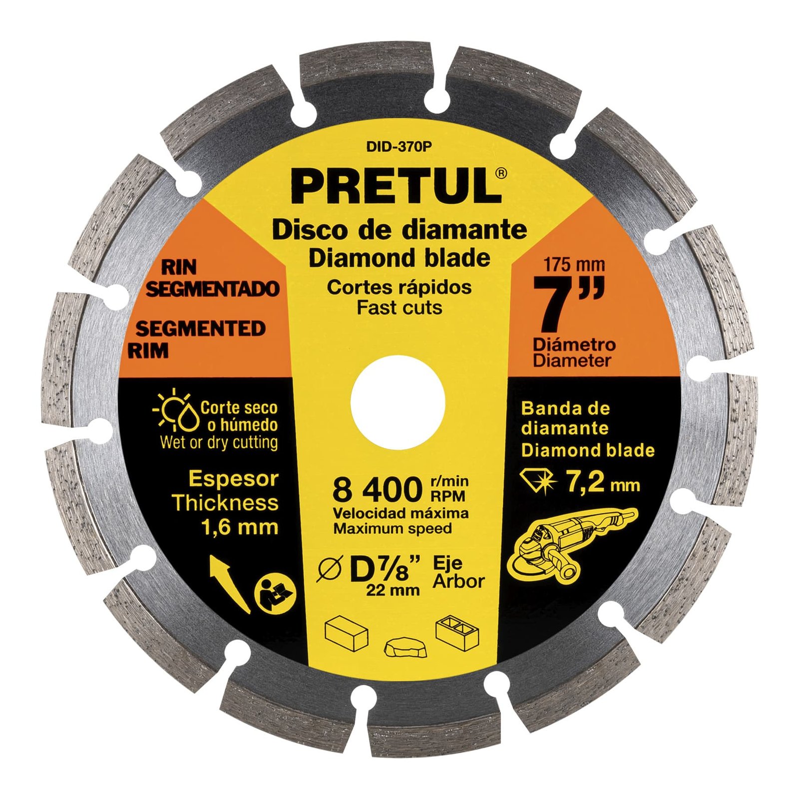 DISCO DIAMANTE 7" SEGMENTADO DID-370P PRETUL