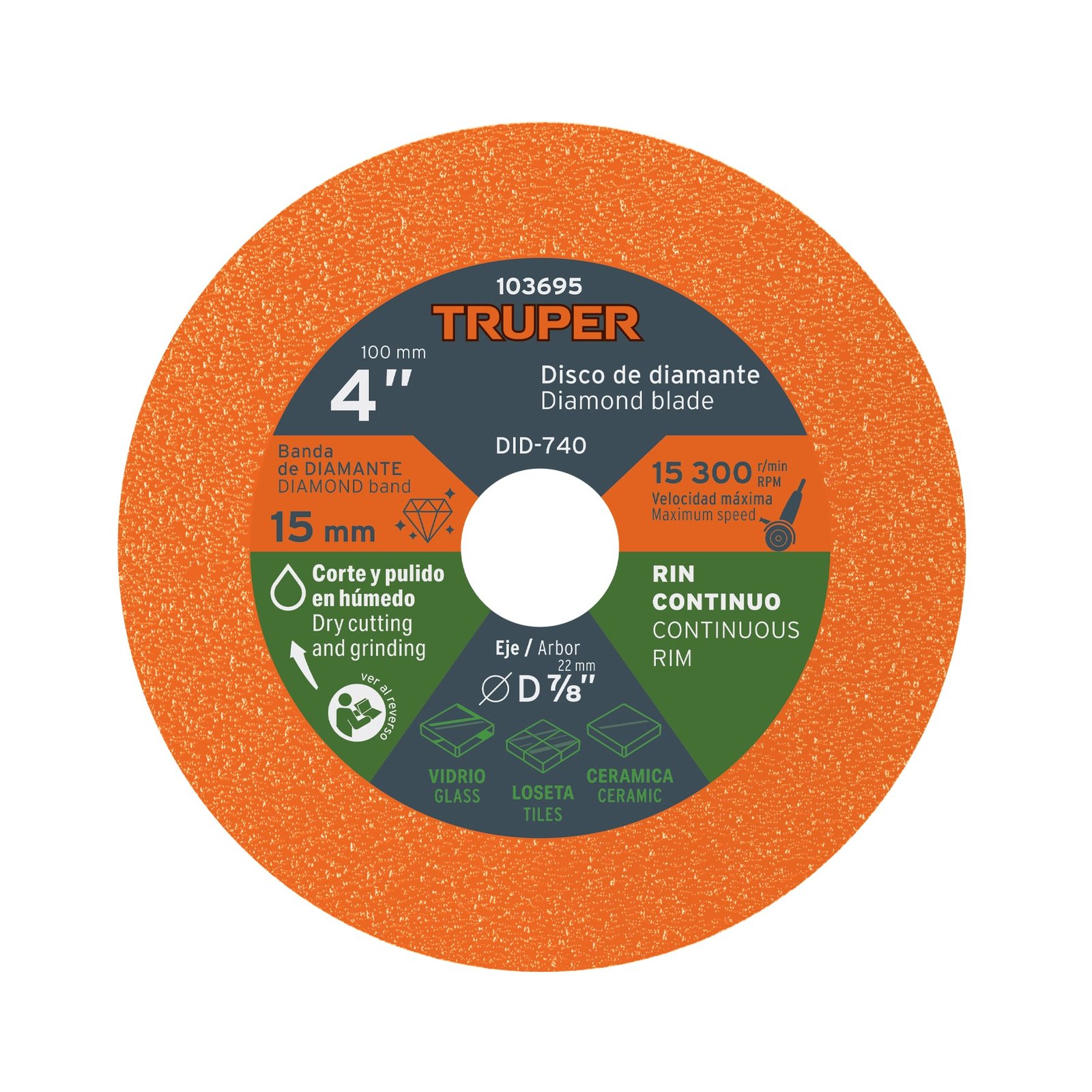 DISCO DIAMANTE CORTE DE VIDRIO 4" DID-740 TRUPER