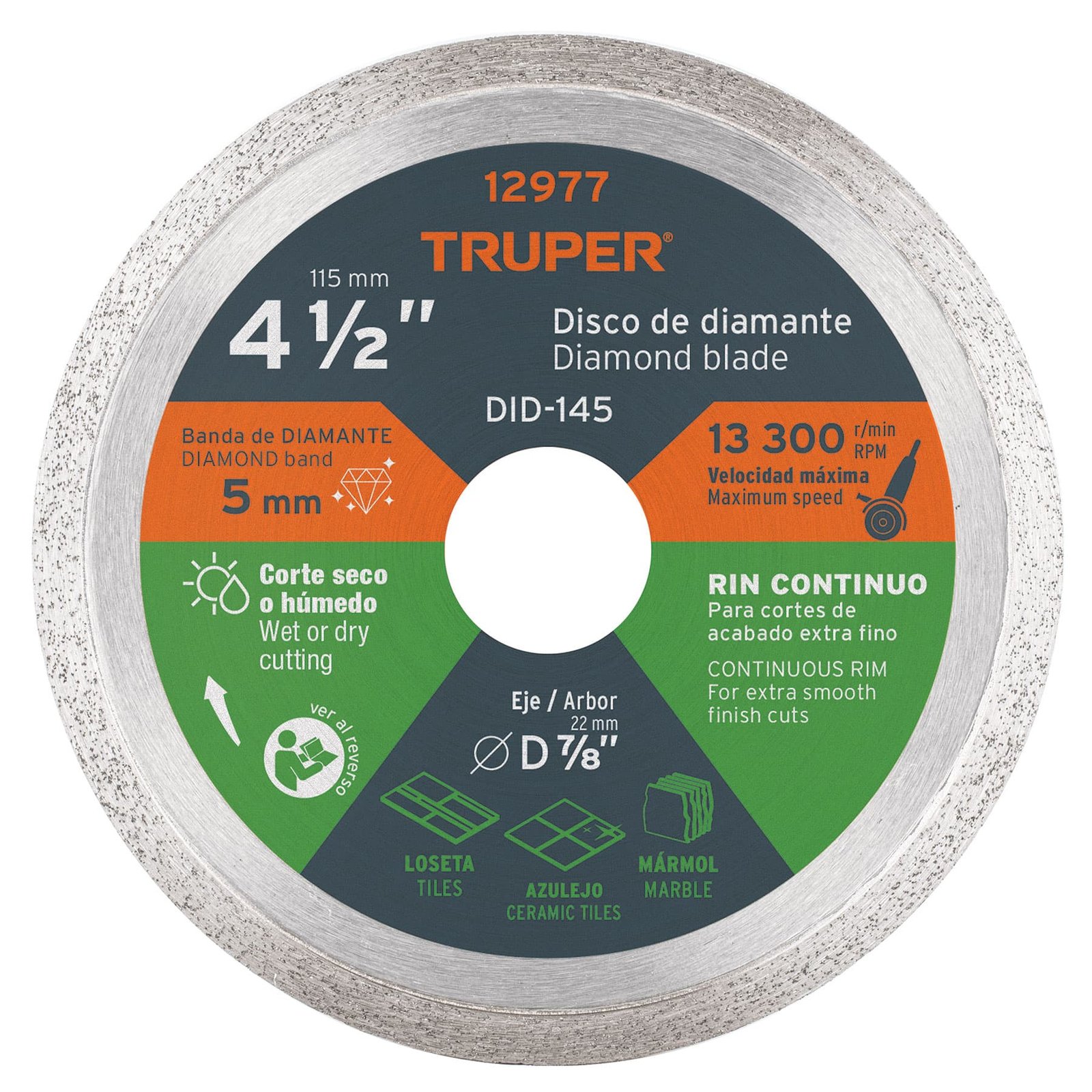 DISCO DIAMANTE LISO 4 1/2"X7/8" DID-145 TRUPER