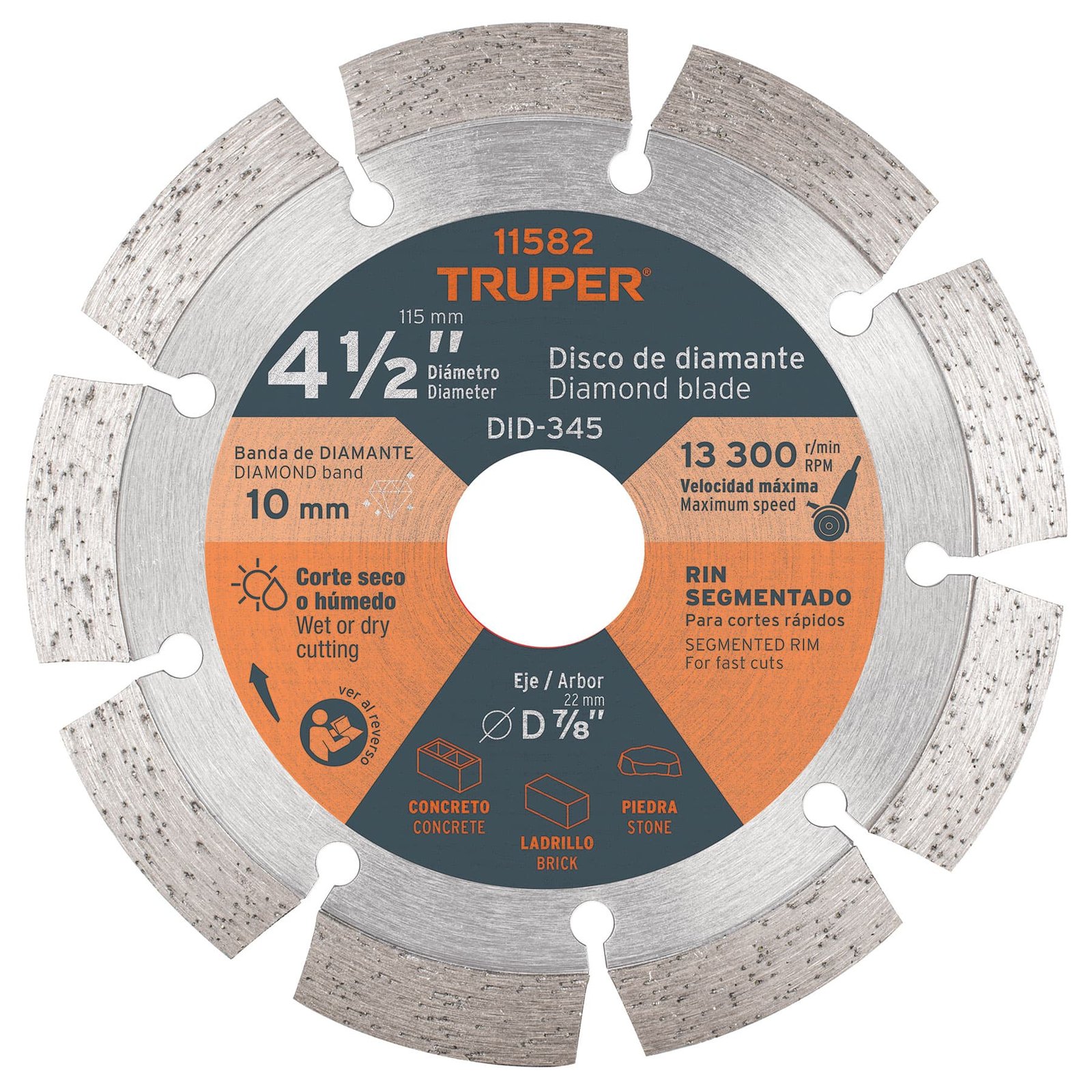 DISCO DIAMANTE SEGMENT 4 1/2"X7/8" DID-345 TRUPER
