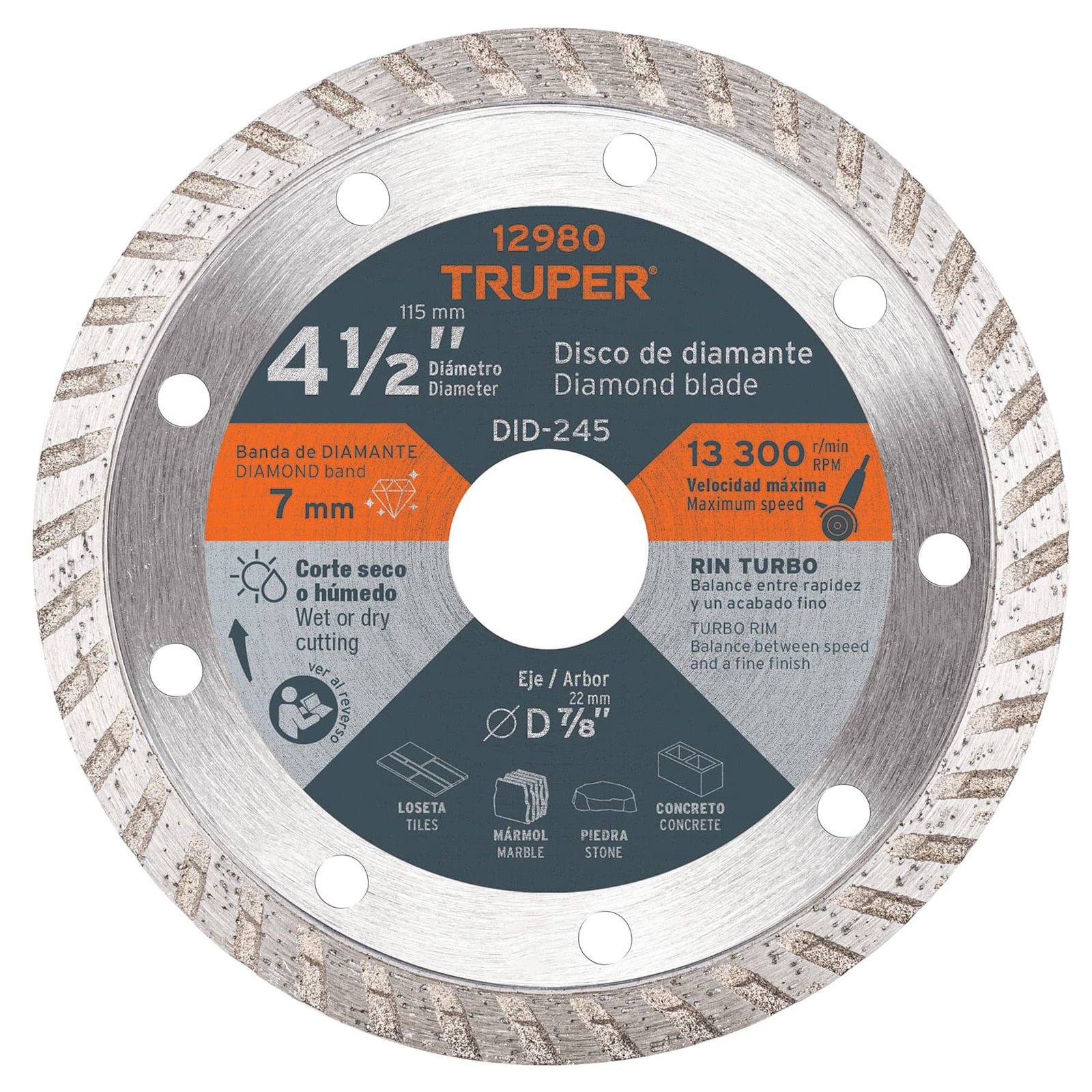 DISCO DIAMANTE TURBO 41/2"X7/8" DID-245 TRUPER