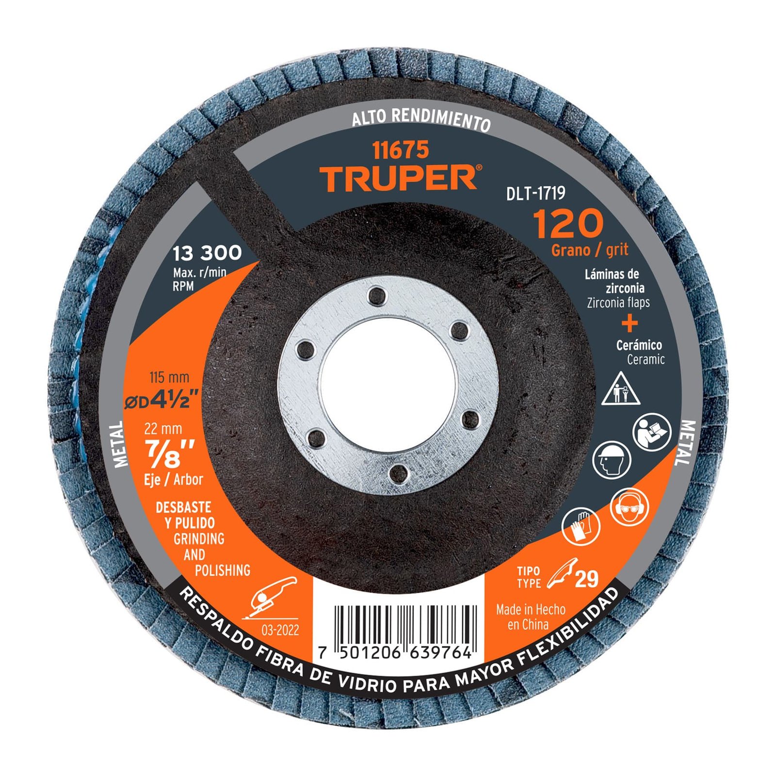 DISCO FLAP 41/2"X7/8" GRANO 120 DLT-1719 TRUPER