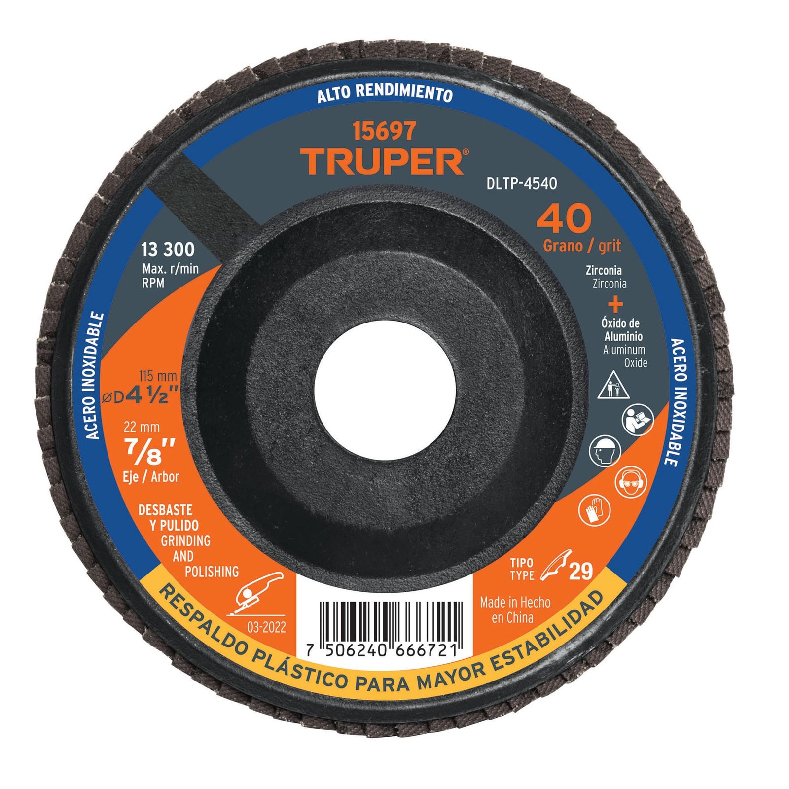 DISCO FLAP 41/2 G40 RESPALD PLAST DLTP-4540 TRUPER