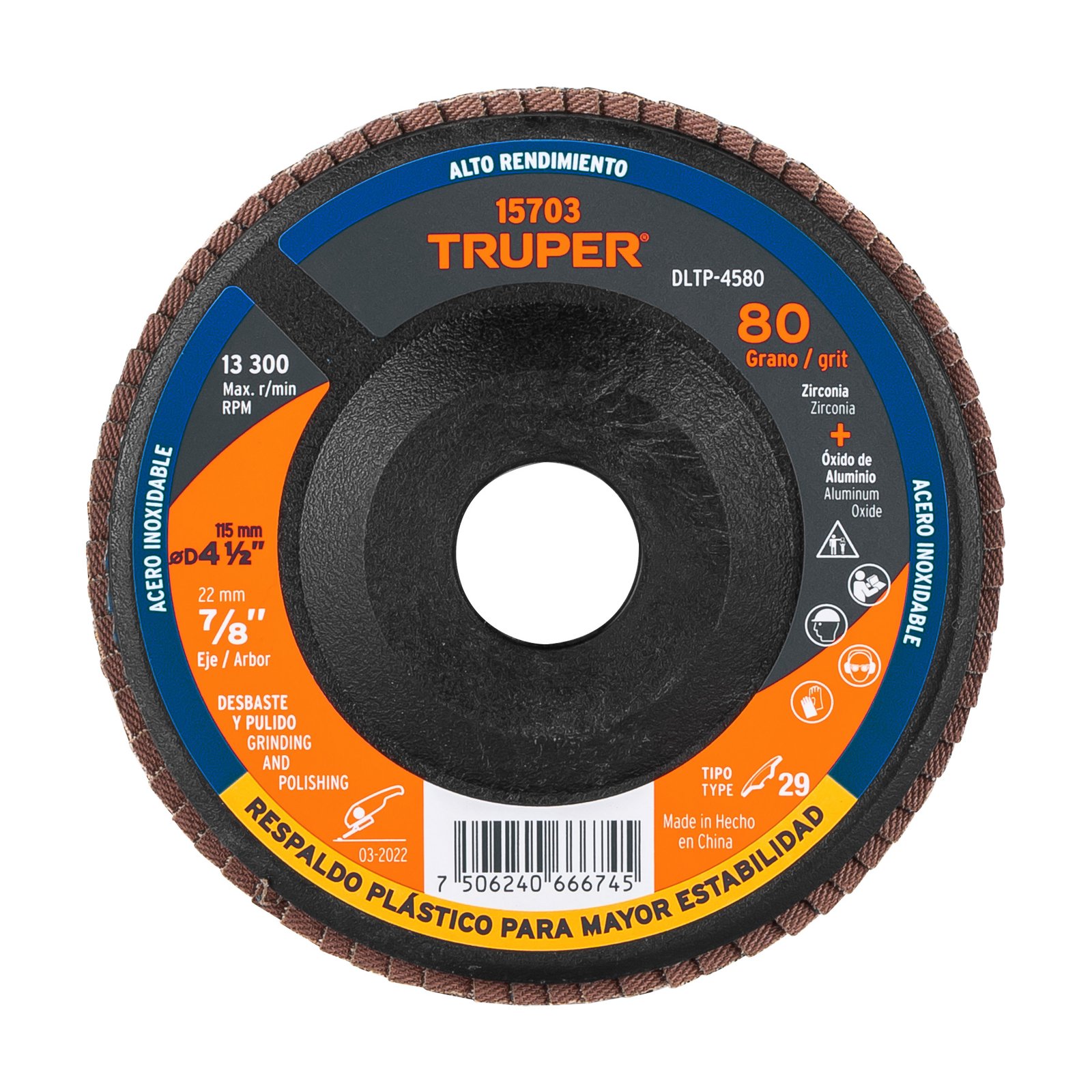 DISCO FLAP 41/2 G80 RESPALD PLAST DLTP-4580 TRUPER