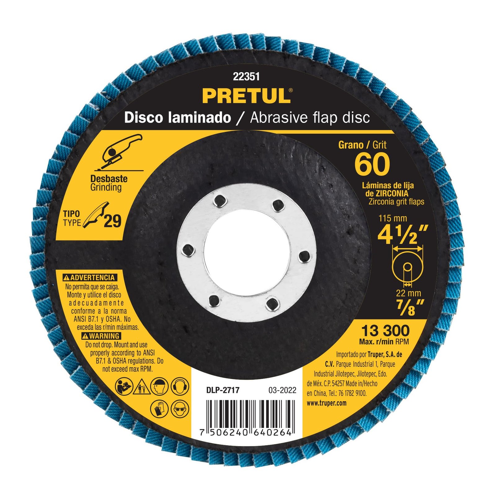 DISCO FLAP 4-1/2" GRANO 60 DLP-2717 PRETUL