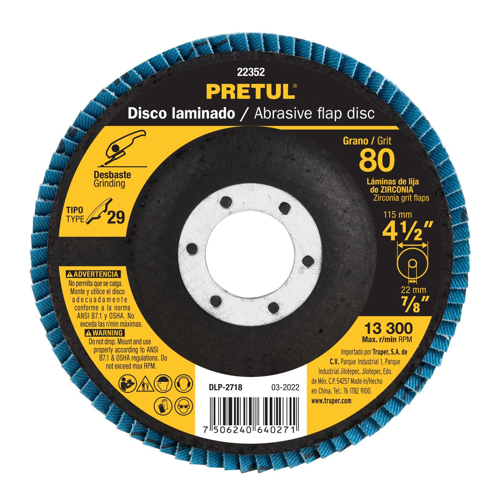 DISCO FLAP 4-1/2" GRANO 80 DLP-2718 PRETUL