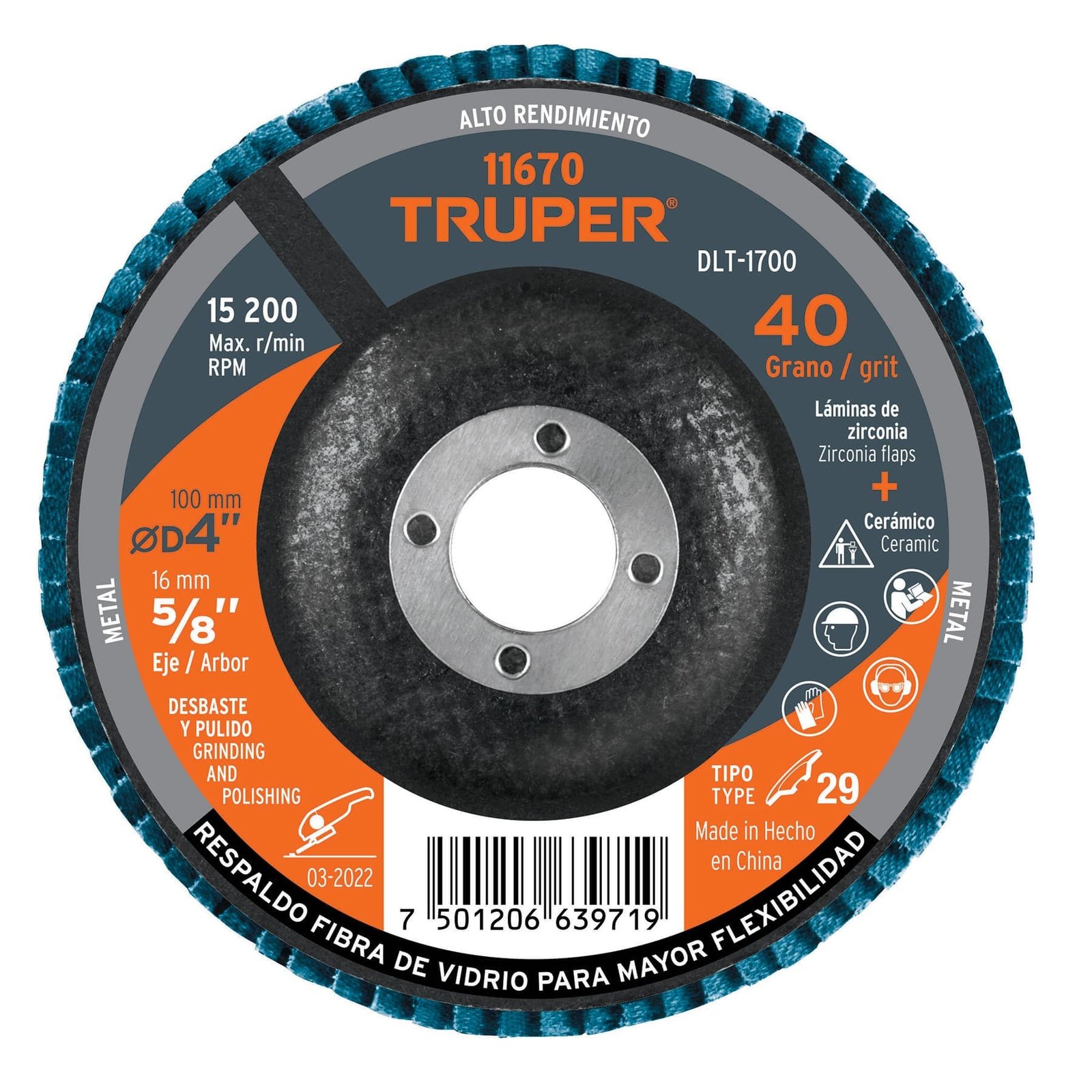 DISCO FLAP 4"X5/8" GRANO 40 DLT-1700 TRUPER