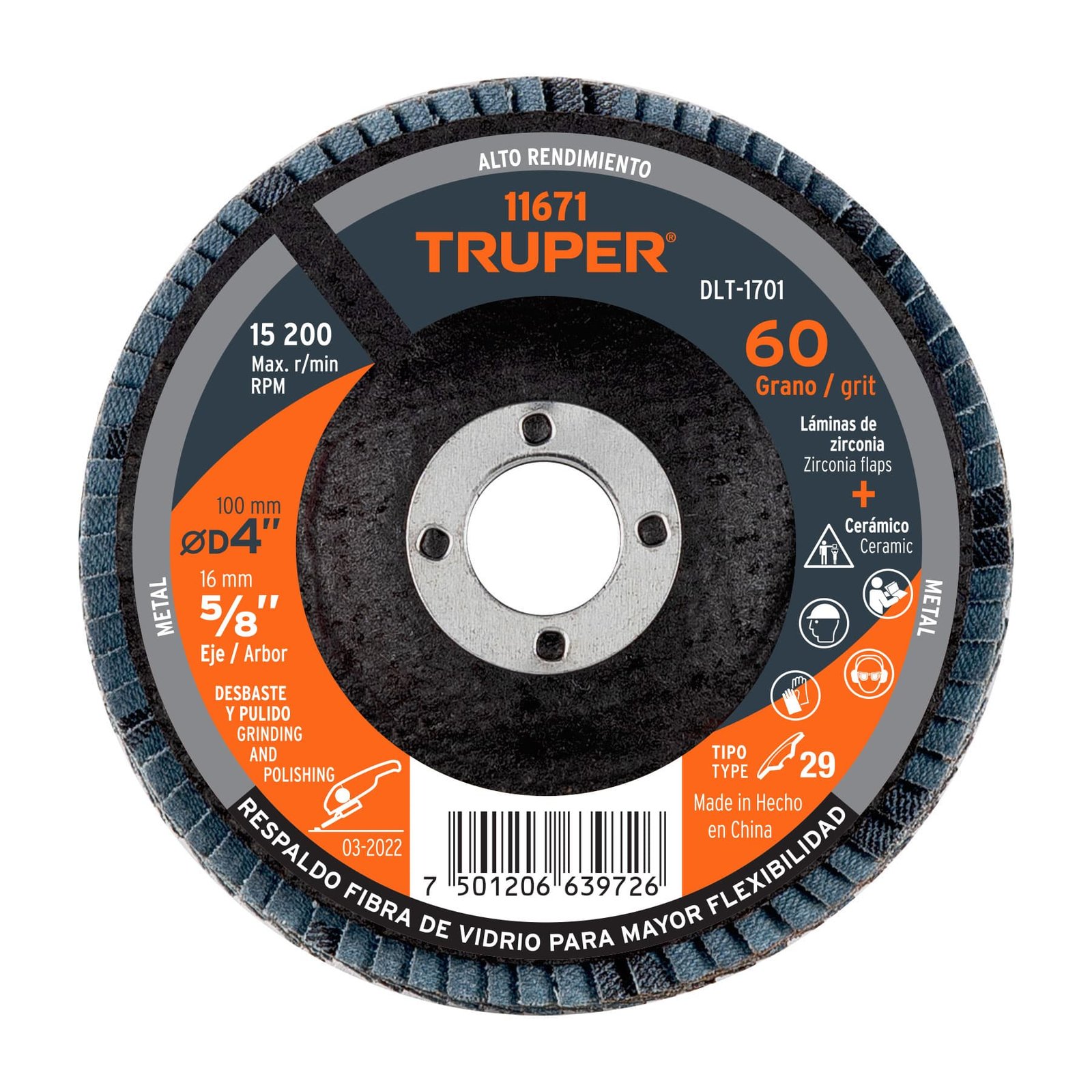 DISCO FLAP 4"X5/8" GRANO 60 DLT-1701 TRUPER