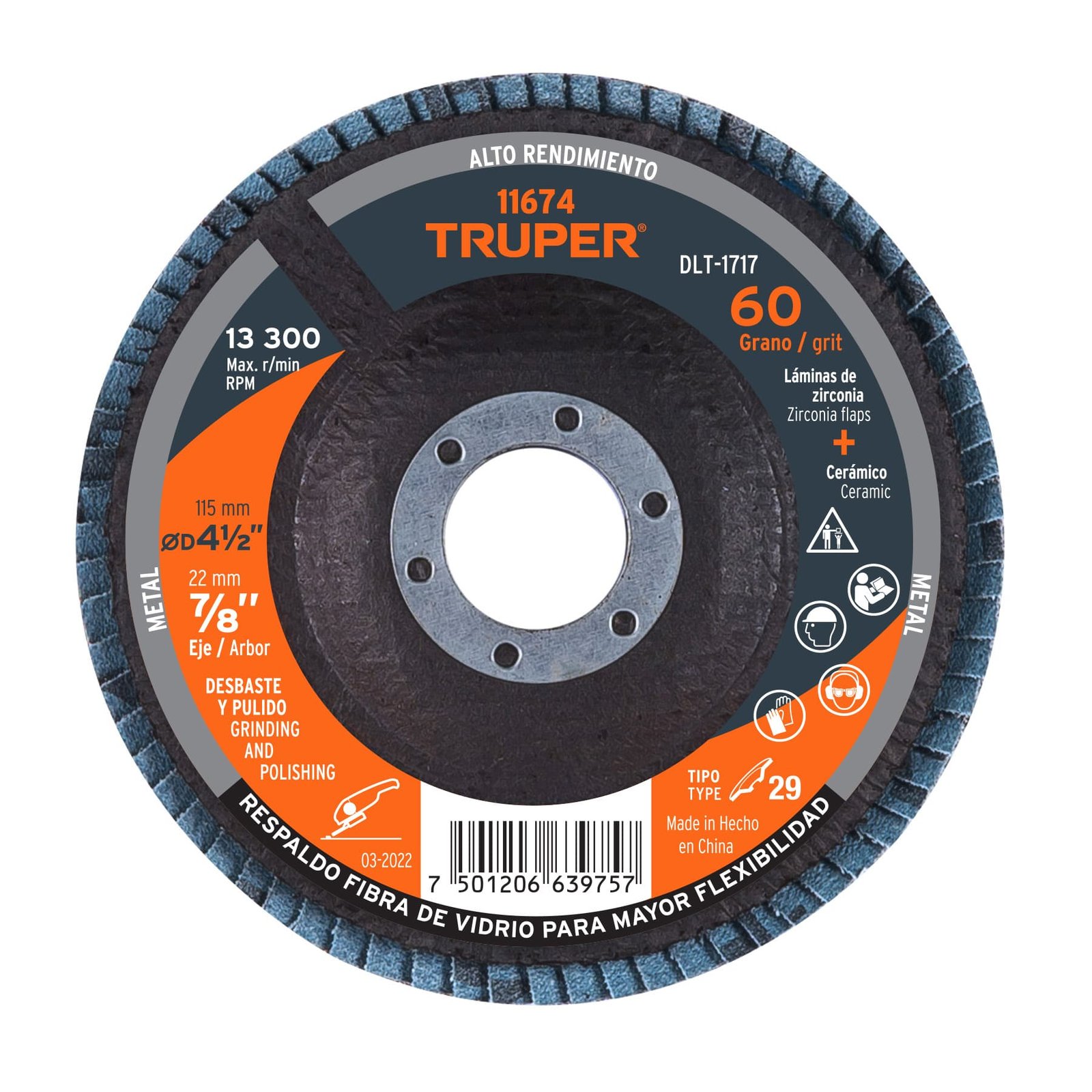 DISCO FLAP 4 1/2"X7/8" GRANO 60 DLT-1717 TRUPER
