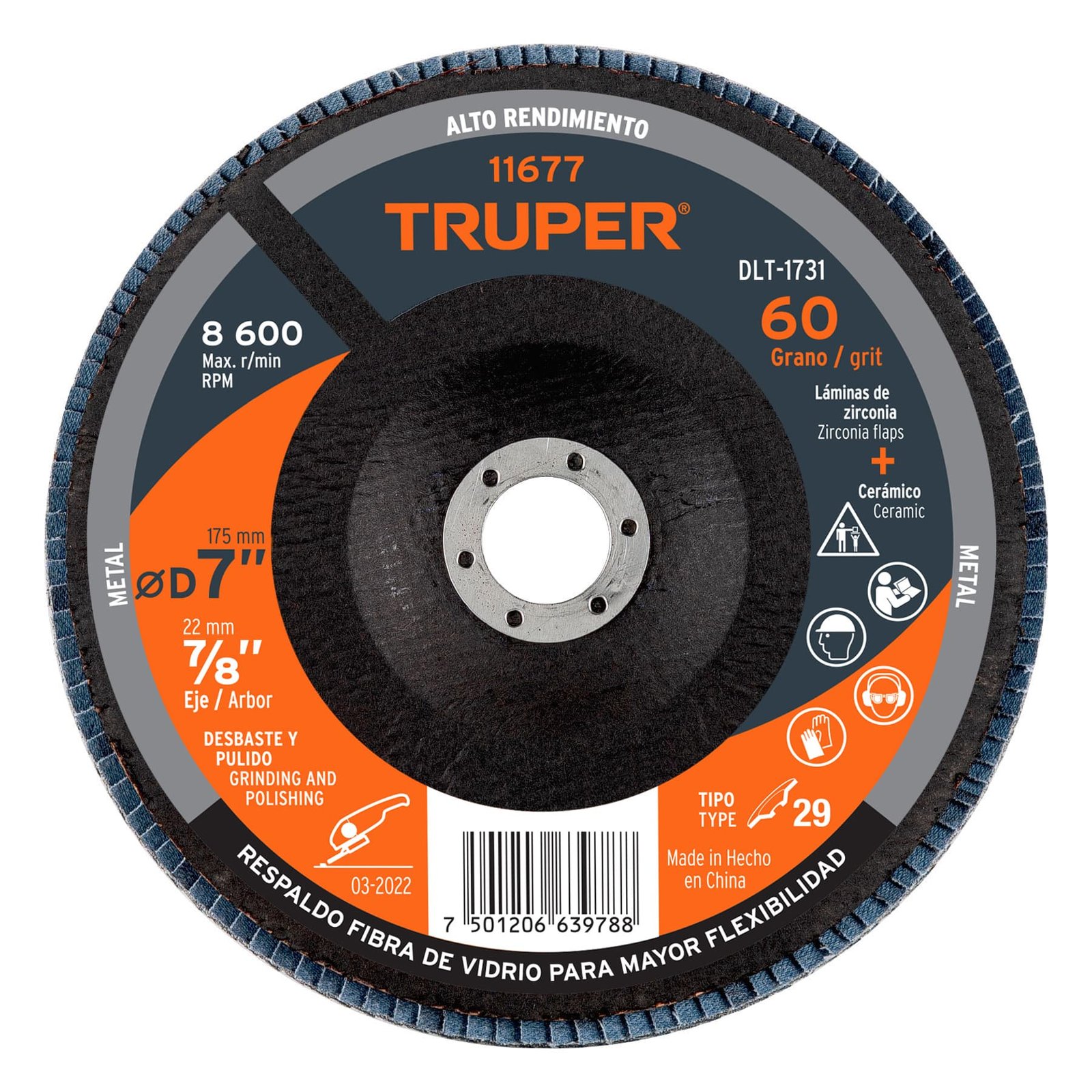 DISCO FLAP 7"X7/8" GRANO 60 DLT-1731 TRUPER