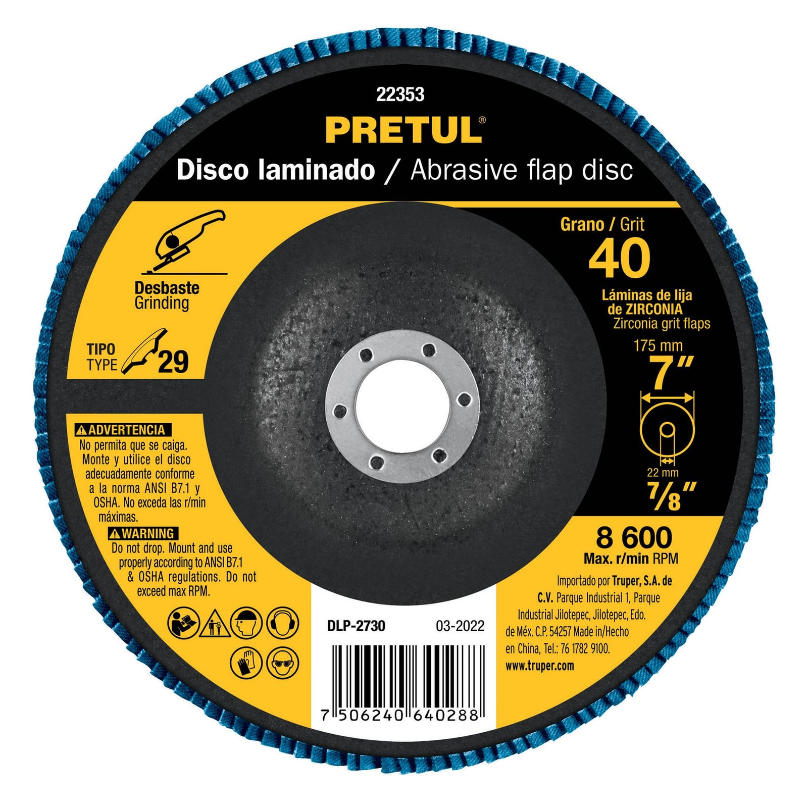 DISCO FLAP 7" GRANO 40 DLP-2730 PRETUL