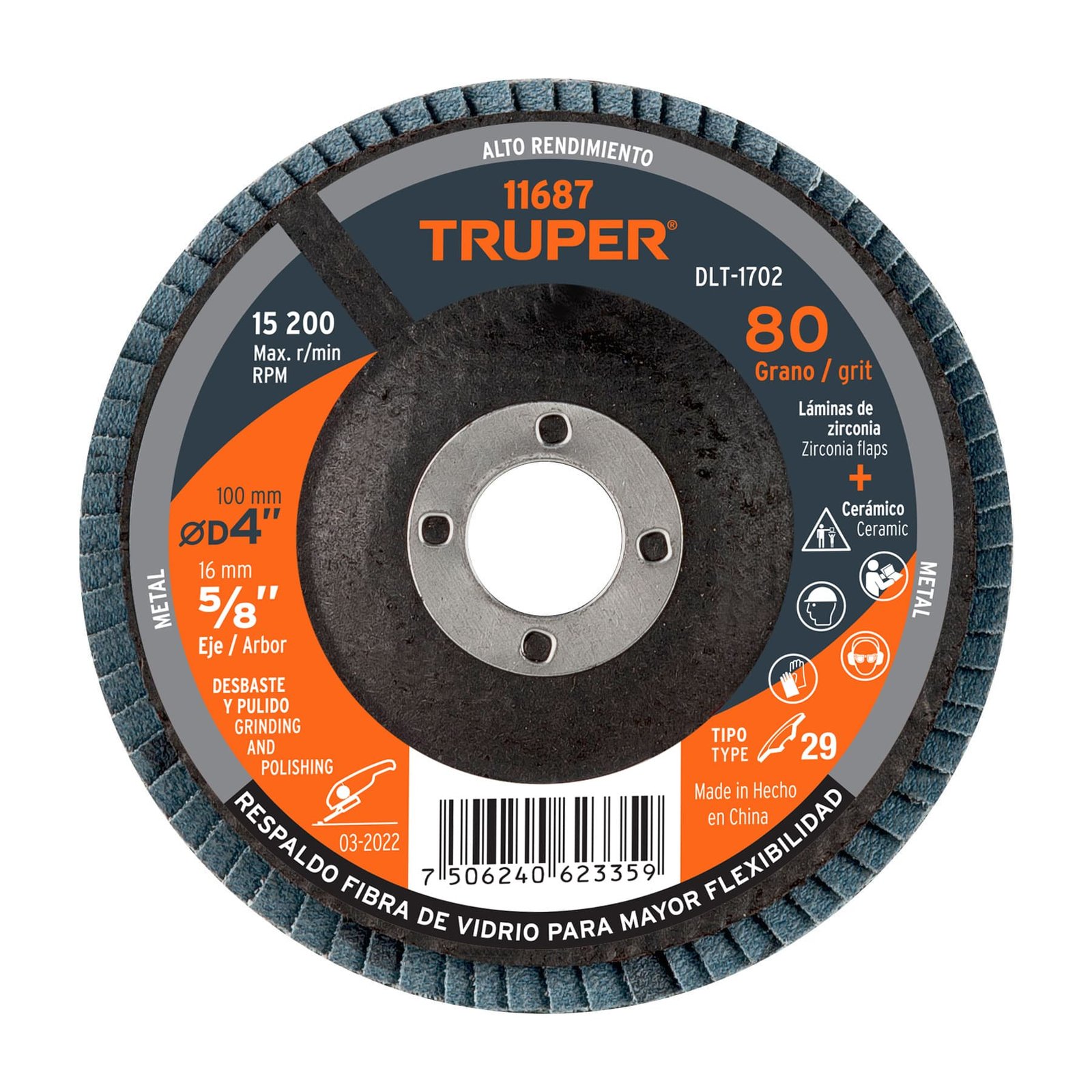 DISCO LAMINADO DE 4" GRANO 80 DLT-1702