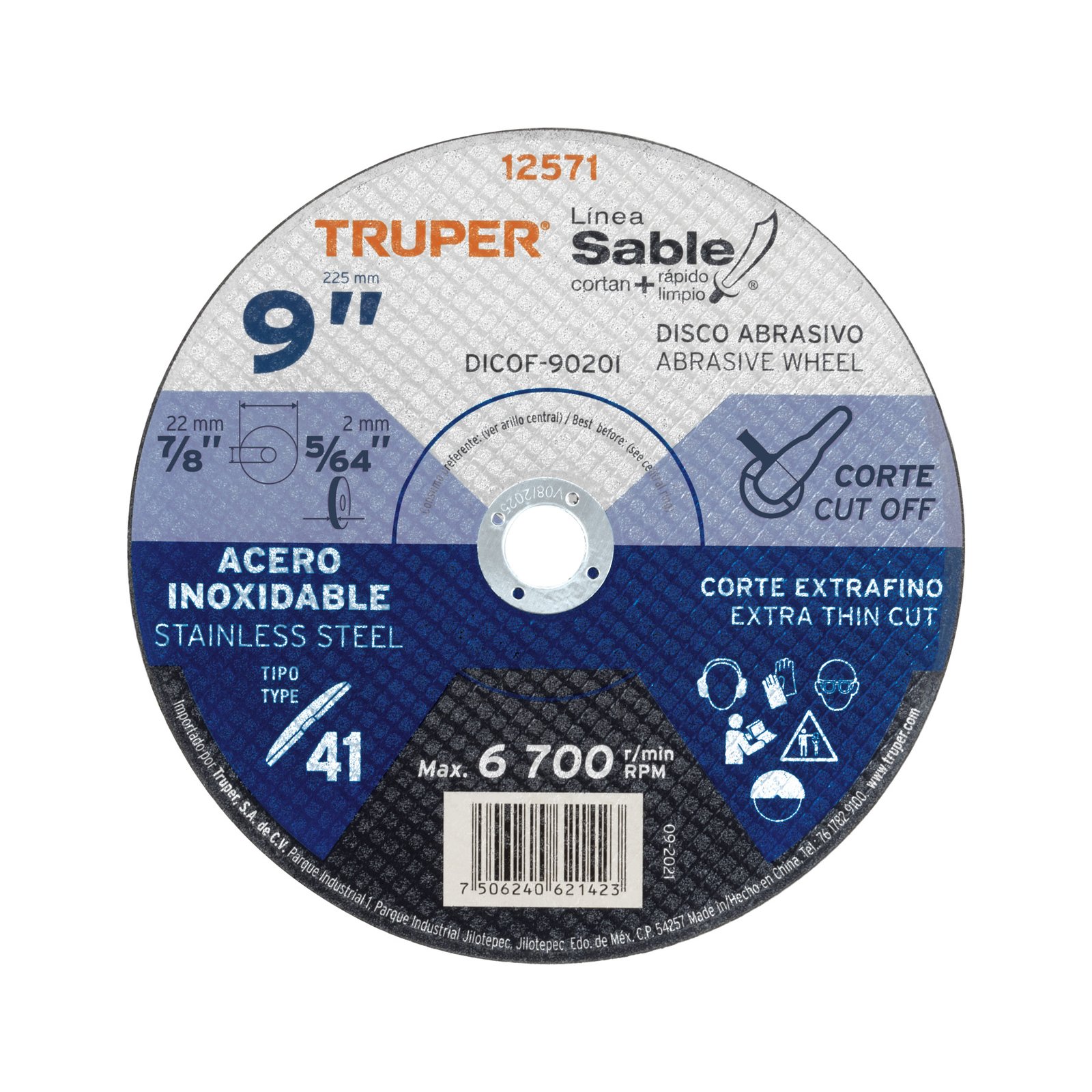 DISCO P/ACERO INOX 9" T1 DICOF-9020I TRUPER