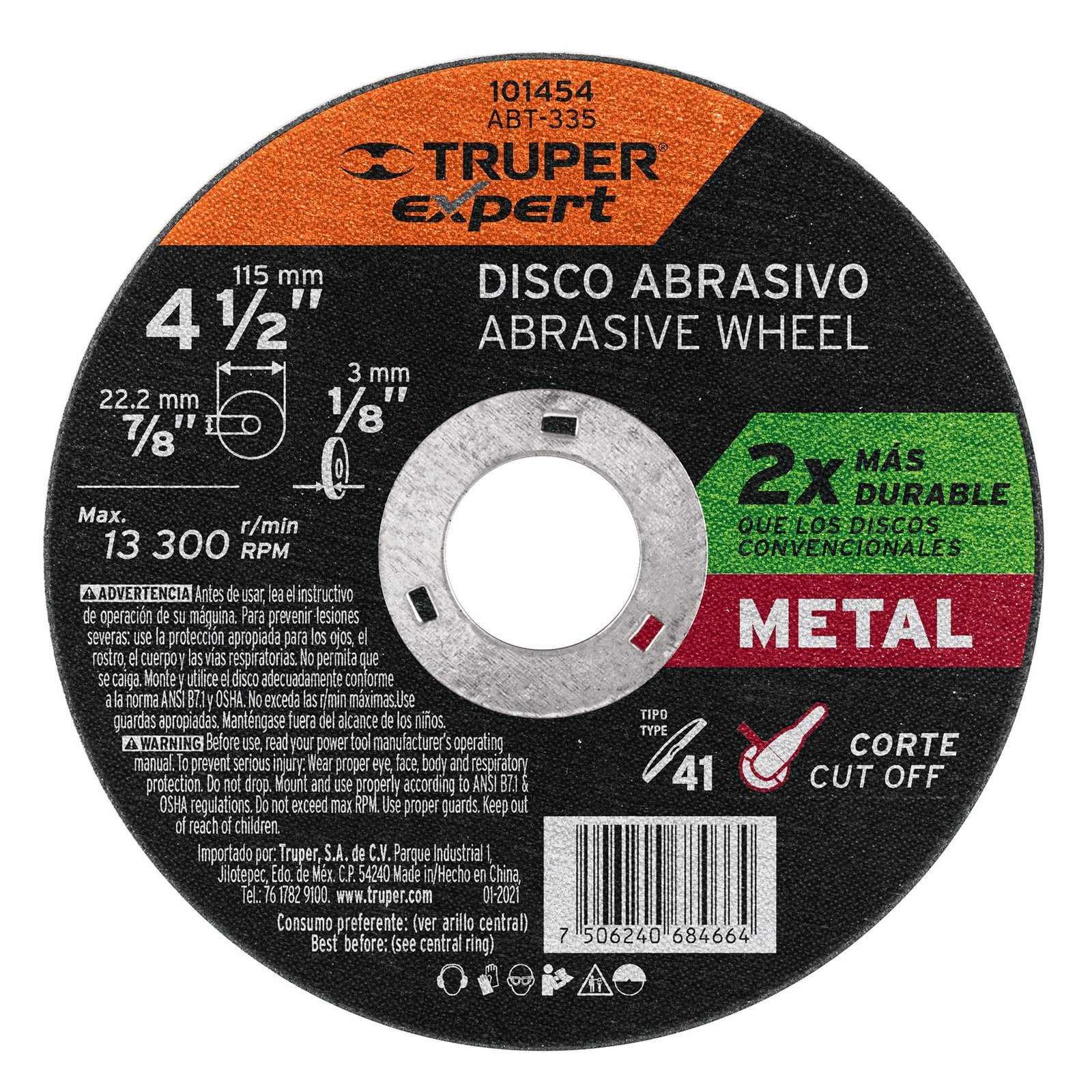 DISCO PARA CORTE MET 4-1/2" 30DTABT-335 TRUPER