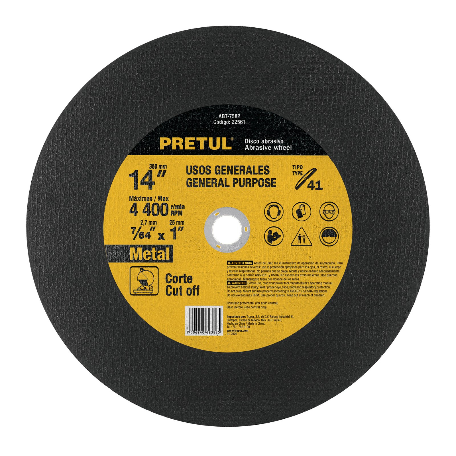 DISCO P/CORTAR METAL 14"X2.28X25mm ABT-758P PRETUL