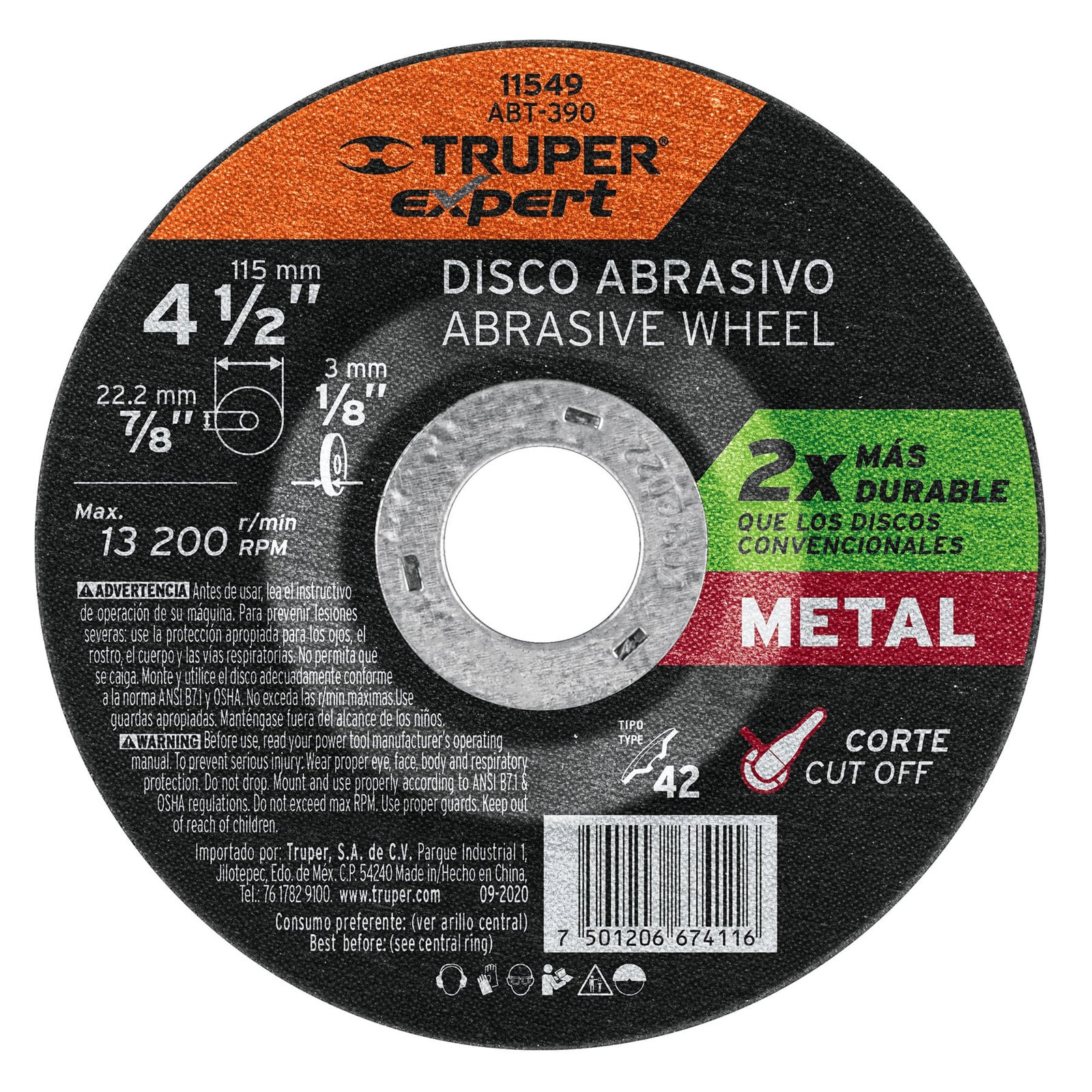 DISCO P/CORTAR METAL 4-1/2" ALTO RENDIMIEN ABT-390