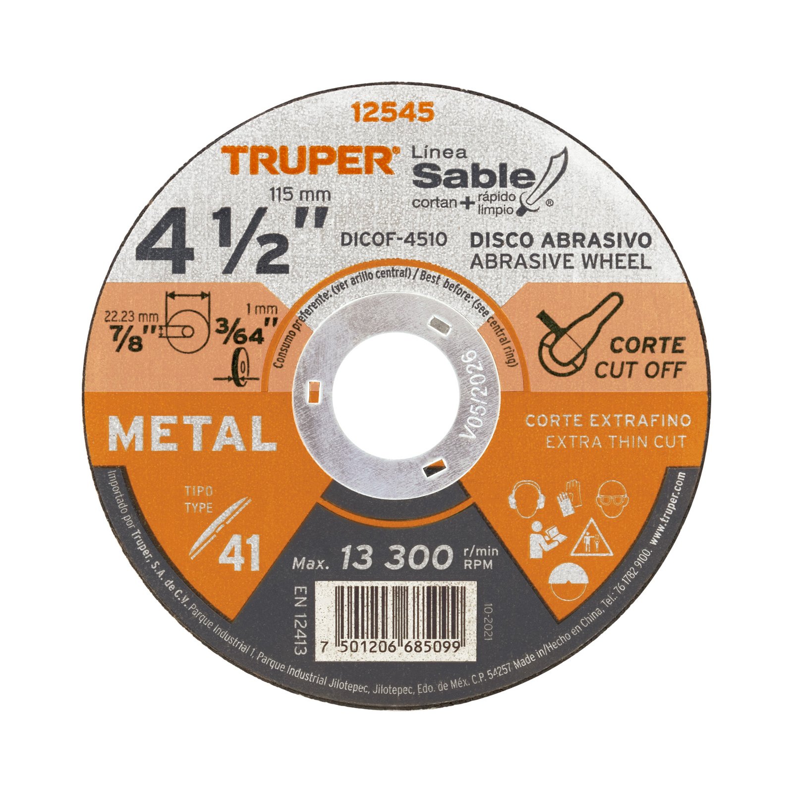 DISCO P/CORTAR METAL FINO 41/2"X1mm DICOF-4510 TRU