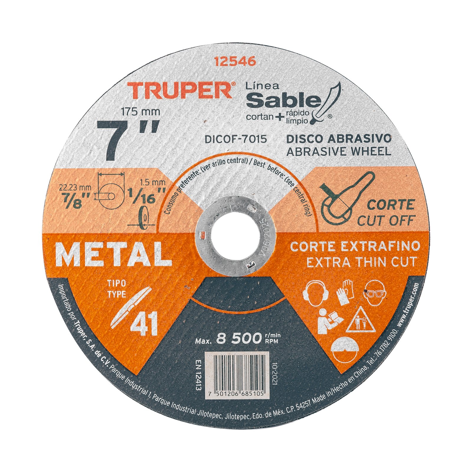 DISCO P/CORTAR METAL FINO 7"X1.5mm DICOF-7015 TRU