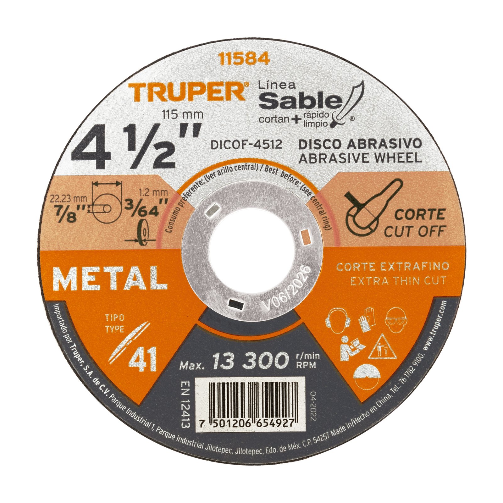 DISCO P/CORTAR MET FINO 41/2"X1.2mm DICOF-4512 TRU