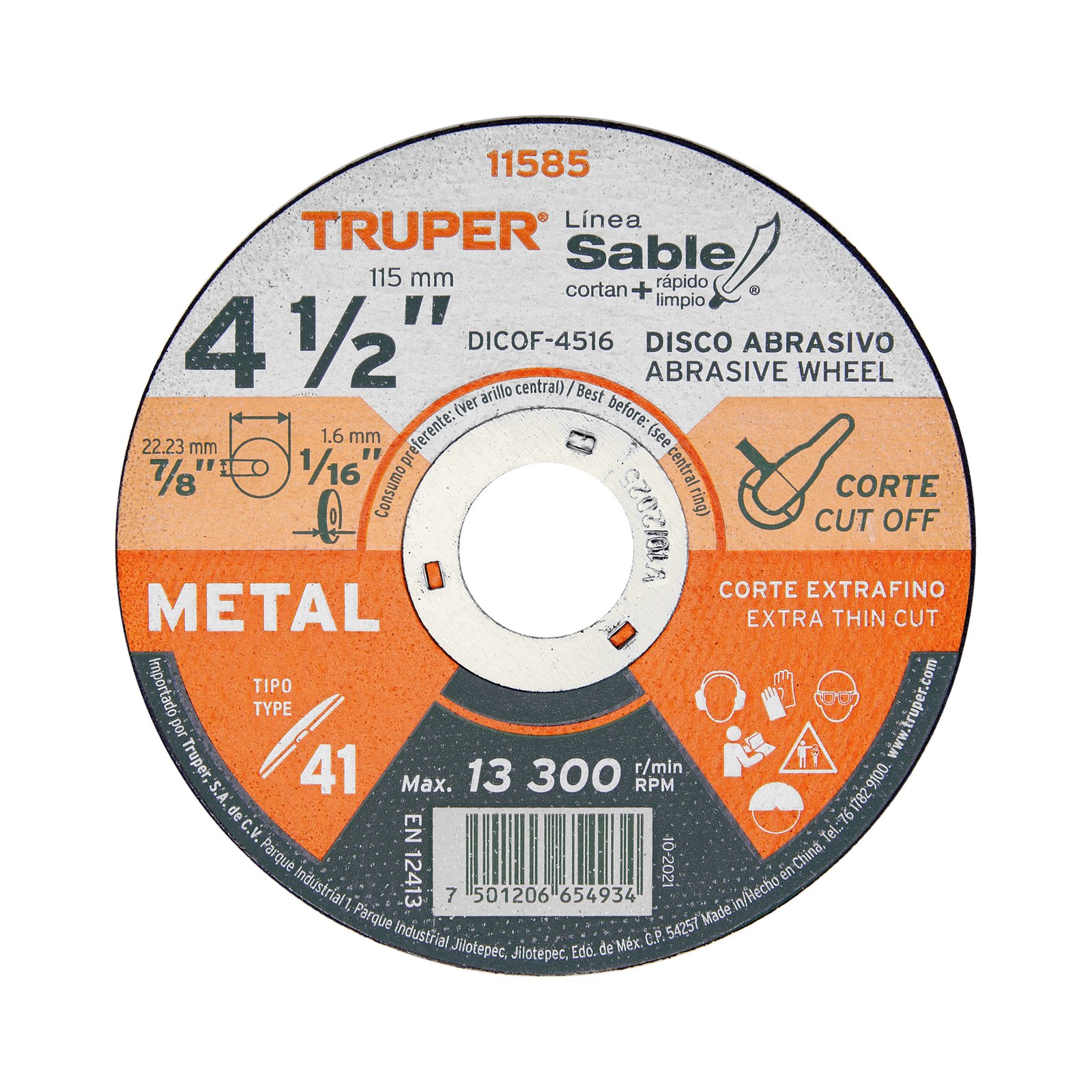 DISCO P/CORTAR MET FINO 41/2"X1.6mm DICOF-4516 TRU