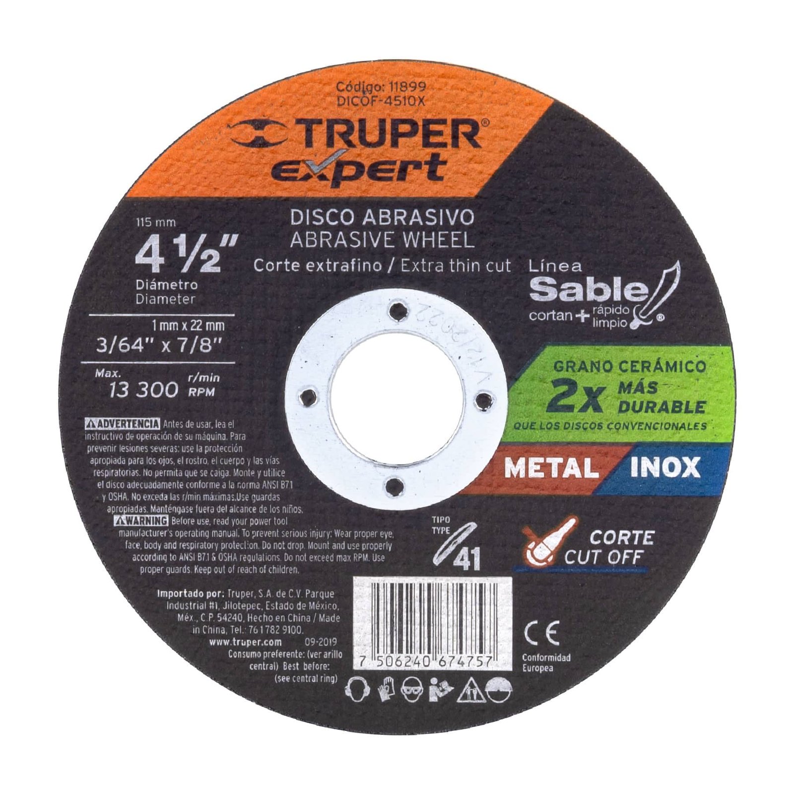 DISCO P/CORTE MET FINO 4-1/2" DICOF-4510X TRUPER