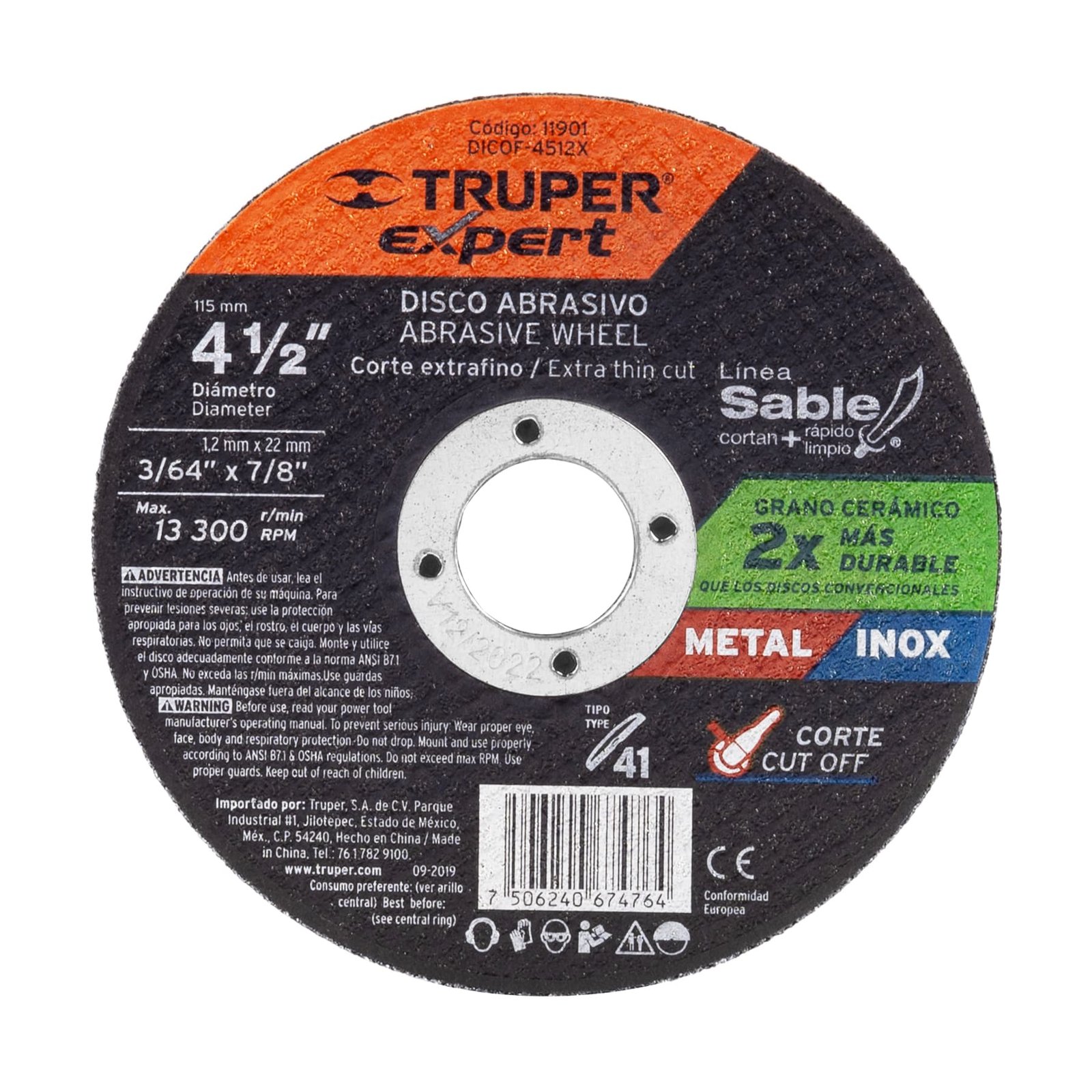 DISCO P/CORTE MET FINO 4-1/2" DICOF-4512X TRUPER