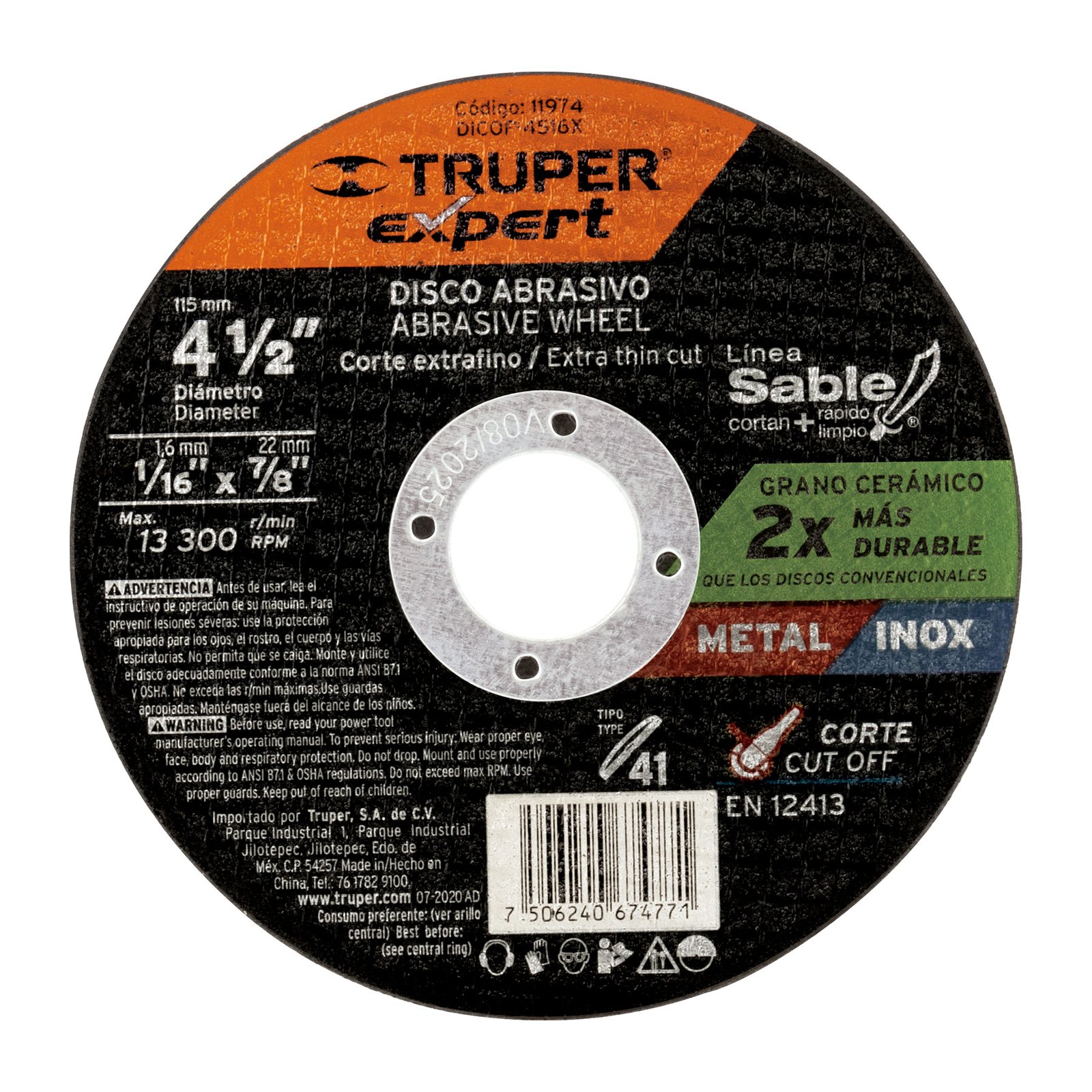 DISCO P/CORTE MET FINO 4-1/2" DICOF-4516X TRUPER