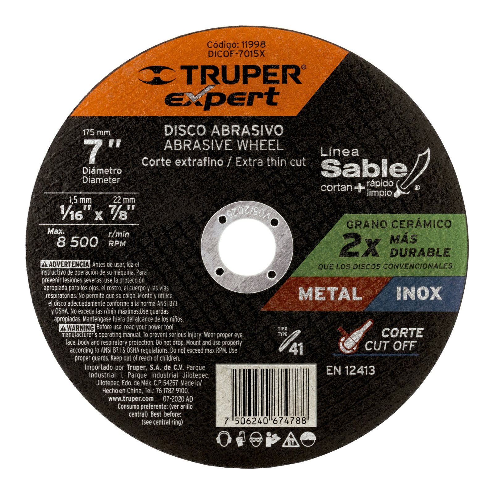 DISCO P/CORTE MET FINO 7" DICOF-7015X TRUPER